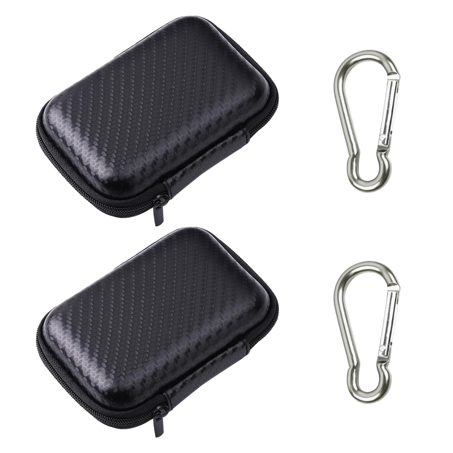2-Piece Portable Cable Organizer with Carabiner - Durable EVA Storage Case for Earphones, Charging Cables & Small Accessories - Perfect for Travel, Office & Home Organization (Black)