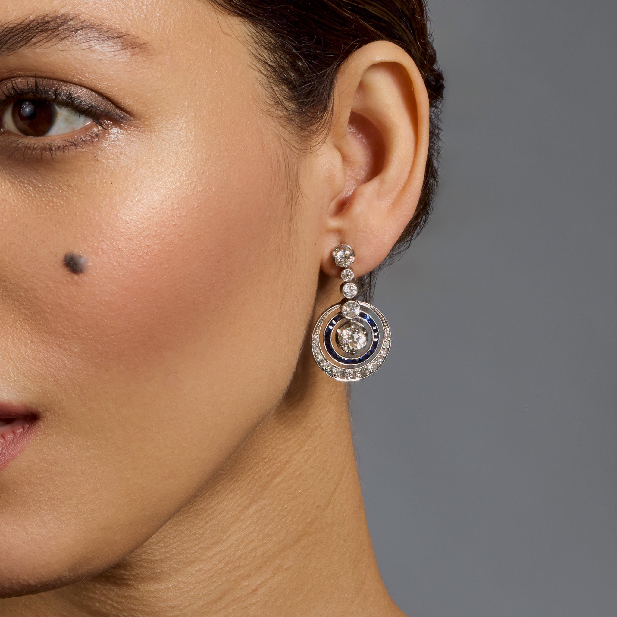 Art Deco Diamond and Sapphire Earrings for Women - Vintage Style 14K White Gold Dangle Earrings - Perfect for Weddings, Parties & Special Occasions