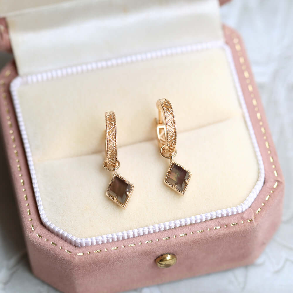 Celestial Brown Quartz Rhombus Drop Earrings for Women - Elegant Boho Jewelry Gift | Perfect for Parties, Weddings & Date Nights