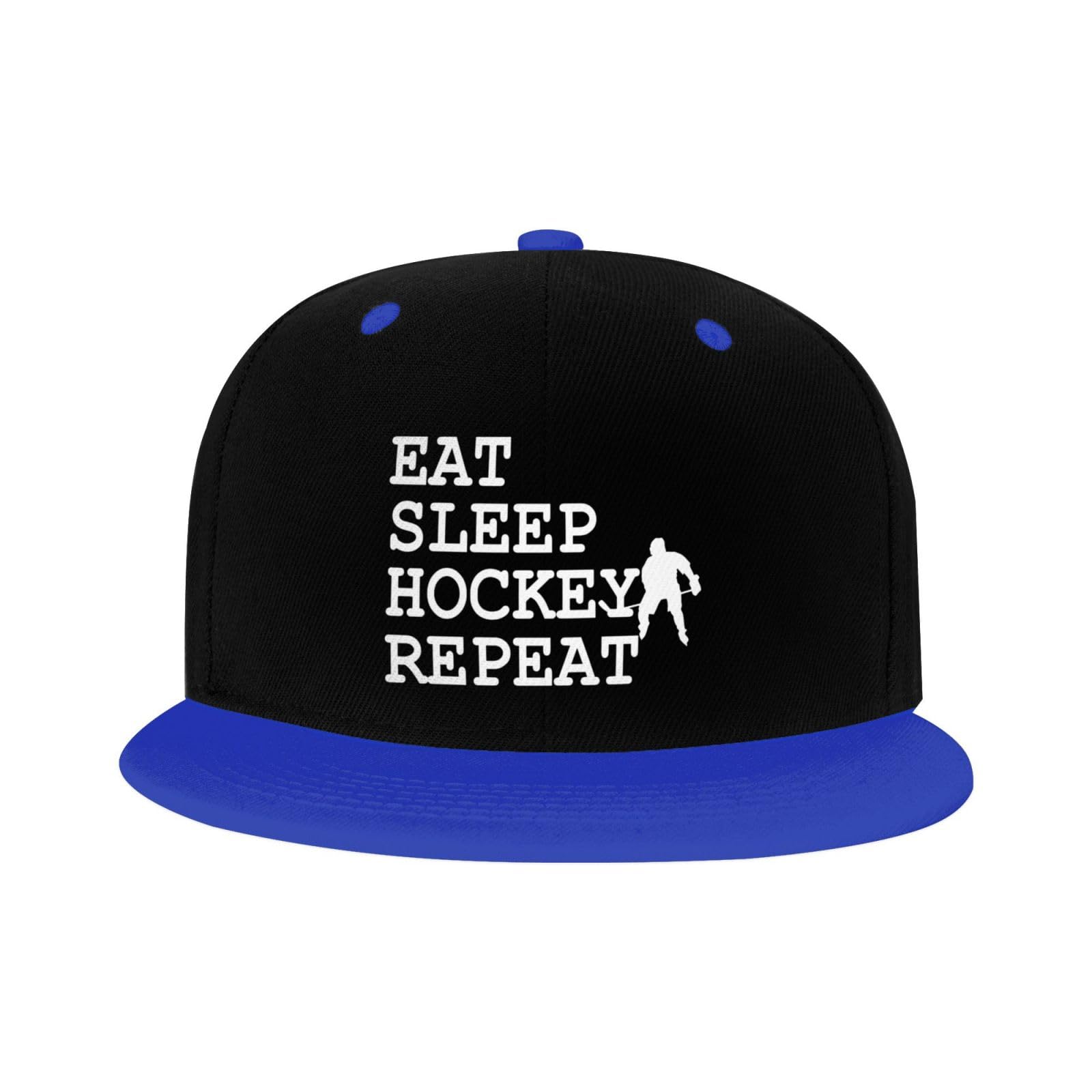 Eat Sleep Hockey Repeat Flat Bill Snapback Hat for Kids - Hip Hop Style Contrast Color Red - Perfect for Sports, Streetwear & Casual Outfits