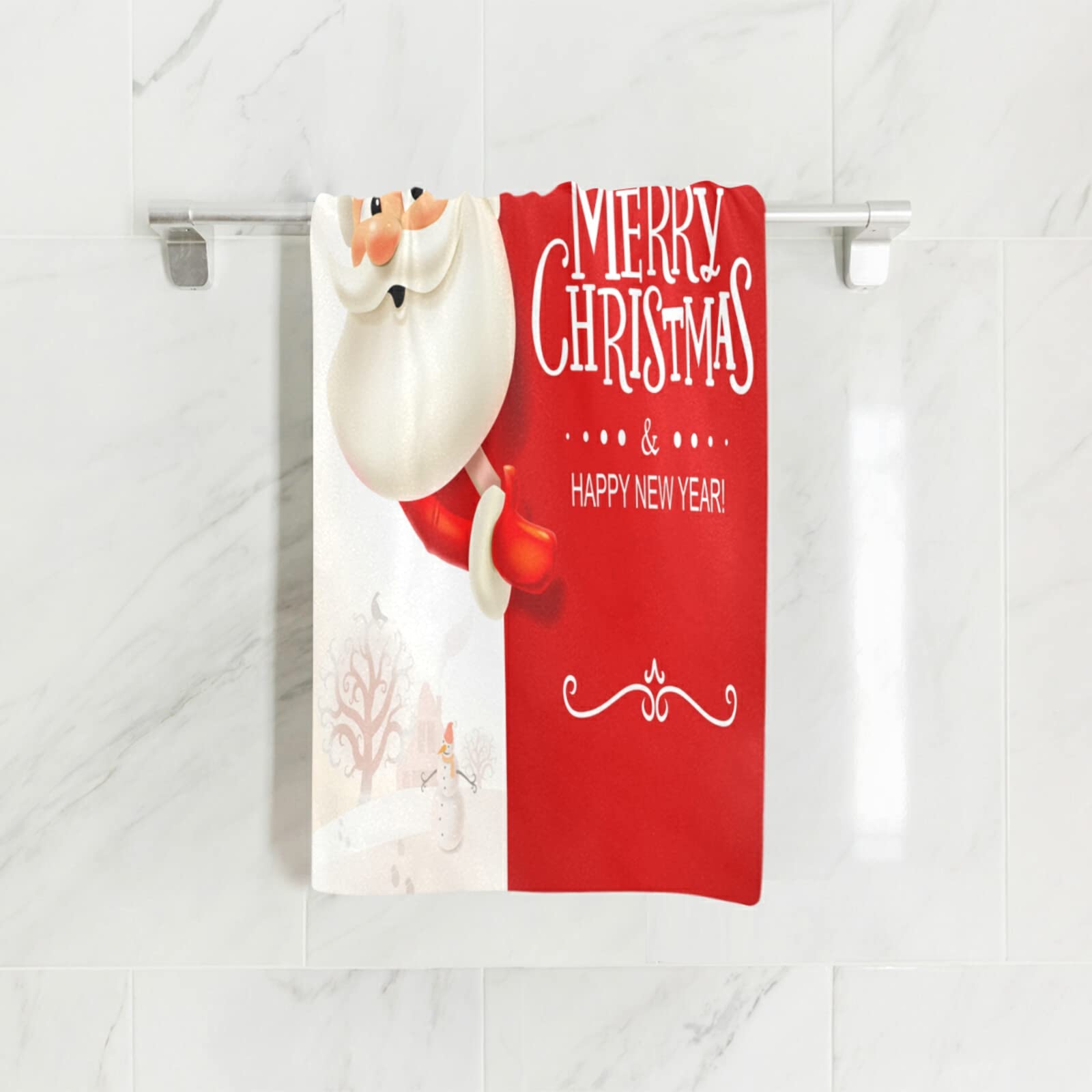 ALAZA Premium Red Santa Claus Winter Spa Towel - 30x15 Inches Soft Absorbent Gym & Sports Towel for Christmas, New Year, Hotel, Bath & Hand Workouts - Perfect for Holiday Gifts, Fitness & Spa Relaxation