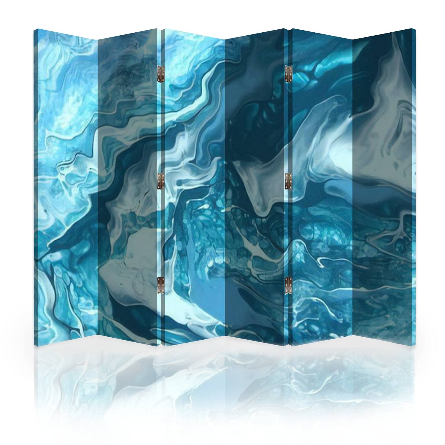 Blue Marble Canvas Room Divider Screen - 6 Panel Folding Privacy Partition for Bedroom, Office & Living Room | Space Separator & Decorative Wall Divider