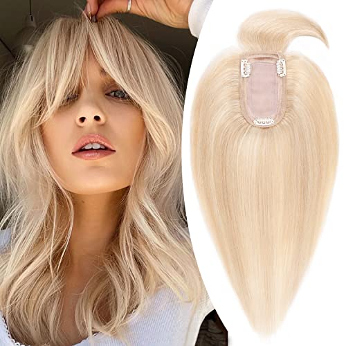 Clip in Human Hair Topper with Silk Base - Natural Looking Hairpiece for Thinning Hair - Perfect for Daily Wear, Special Occasions & Styling