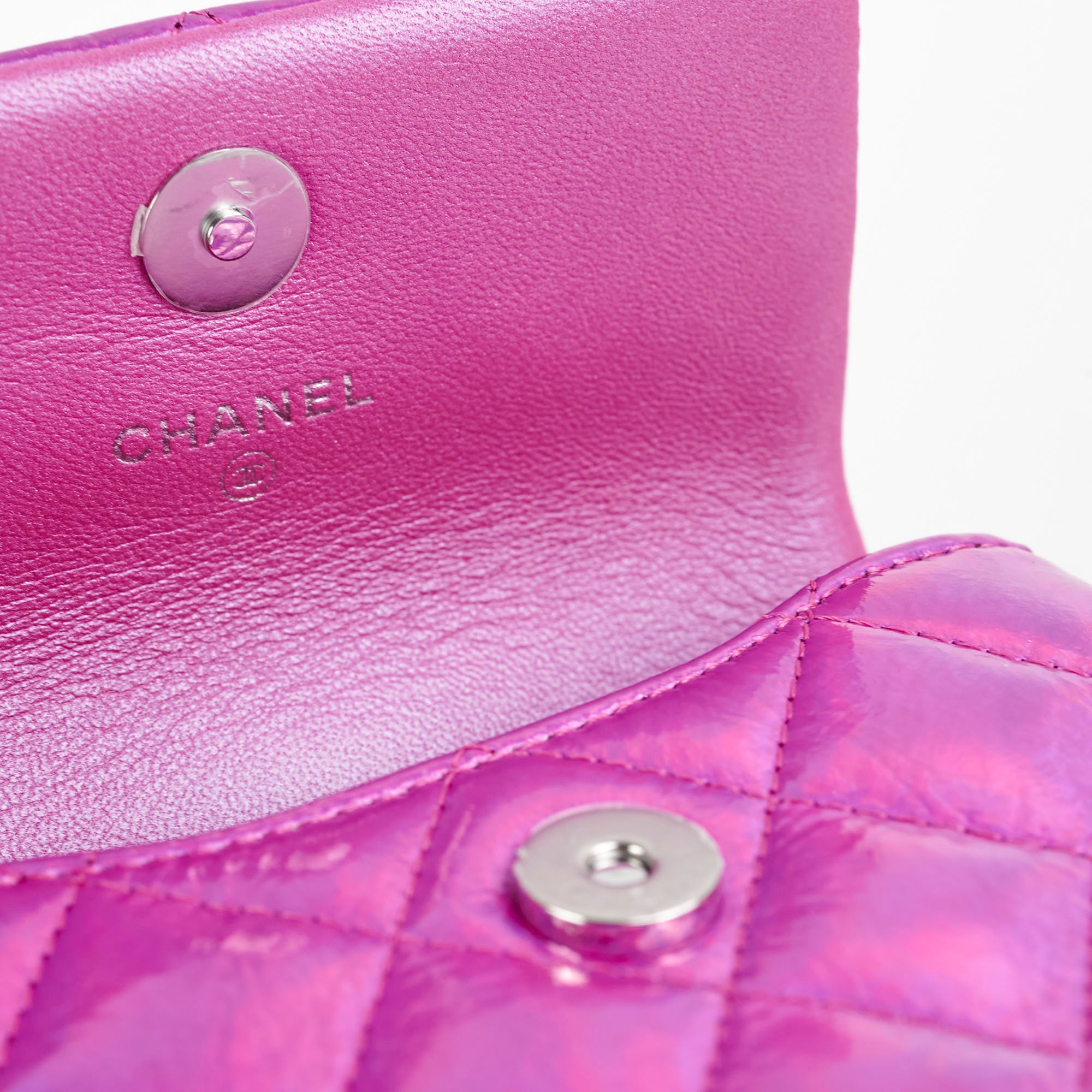 Chanel Neon Pink Leather Card Holder with Keychain - Stylish Wallet for Women, Perfect for Everyday Use & Travel Accessories
