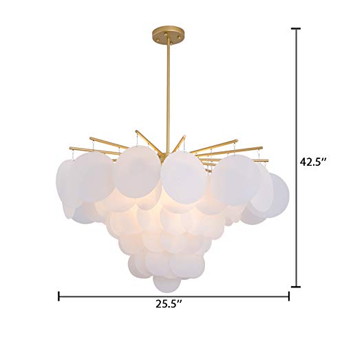 Modern 6-Light Sputnik Chandelier with Acrylic Discs - Gold & White Designer Pendant Light for Living Room, Dining Room, Bedroom - 25.5