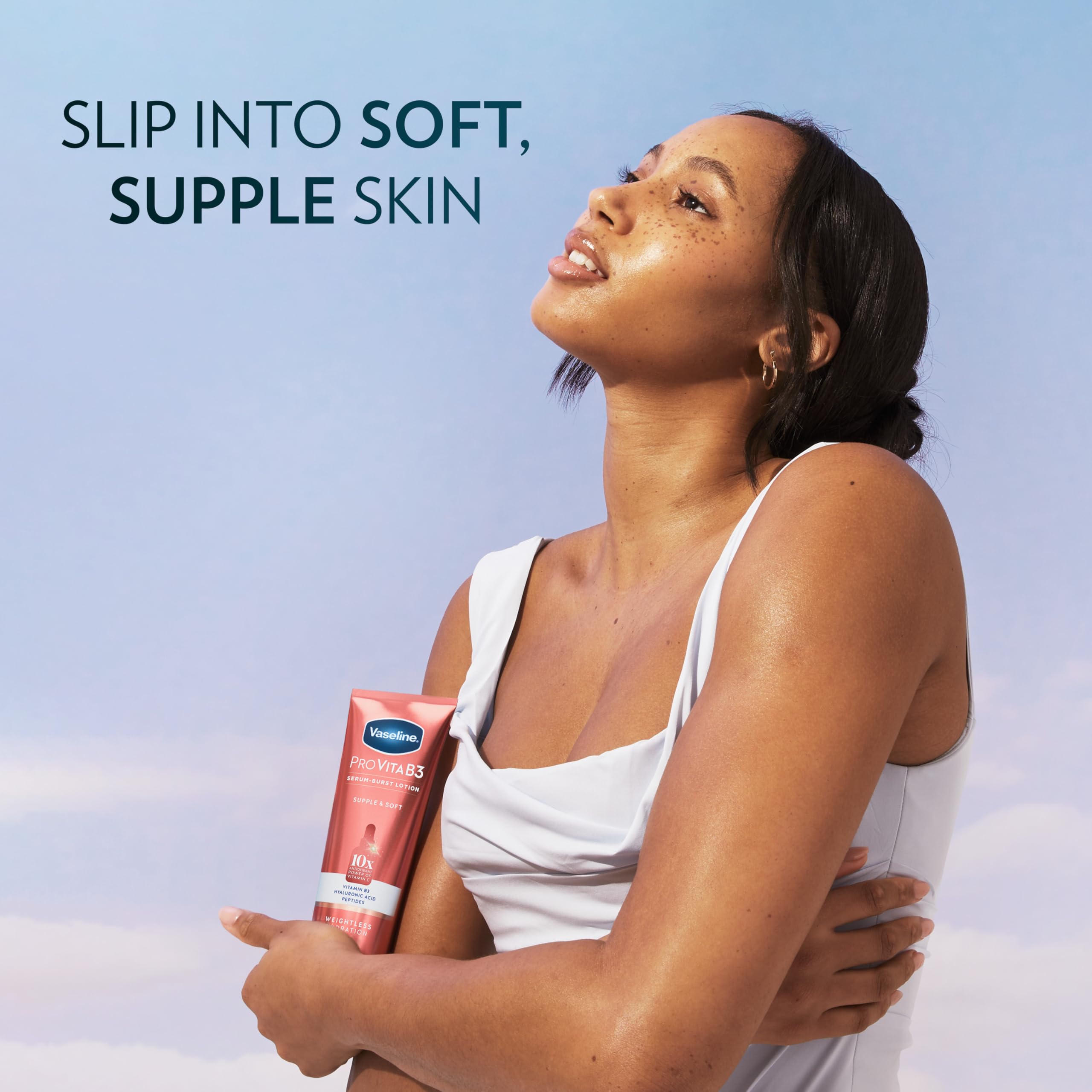 Vaseline Pro VitaB3 Serum Burst Lotion - 7.5 fl oz for Soft, Hydrated & Healthy Skin with 10x Antioxidant Power of Vitamin C, Vitamin B3, Hyaluronic Acid & Peptides | Lightweight Daily Moisturizer for Face & Body | Perfect for Dry Skin Care Routine & Nighttime Hydration
