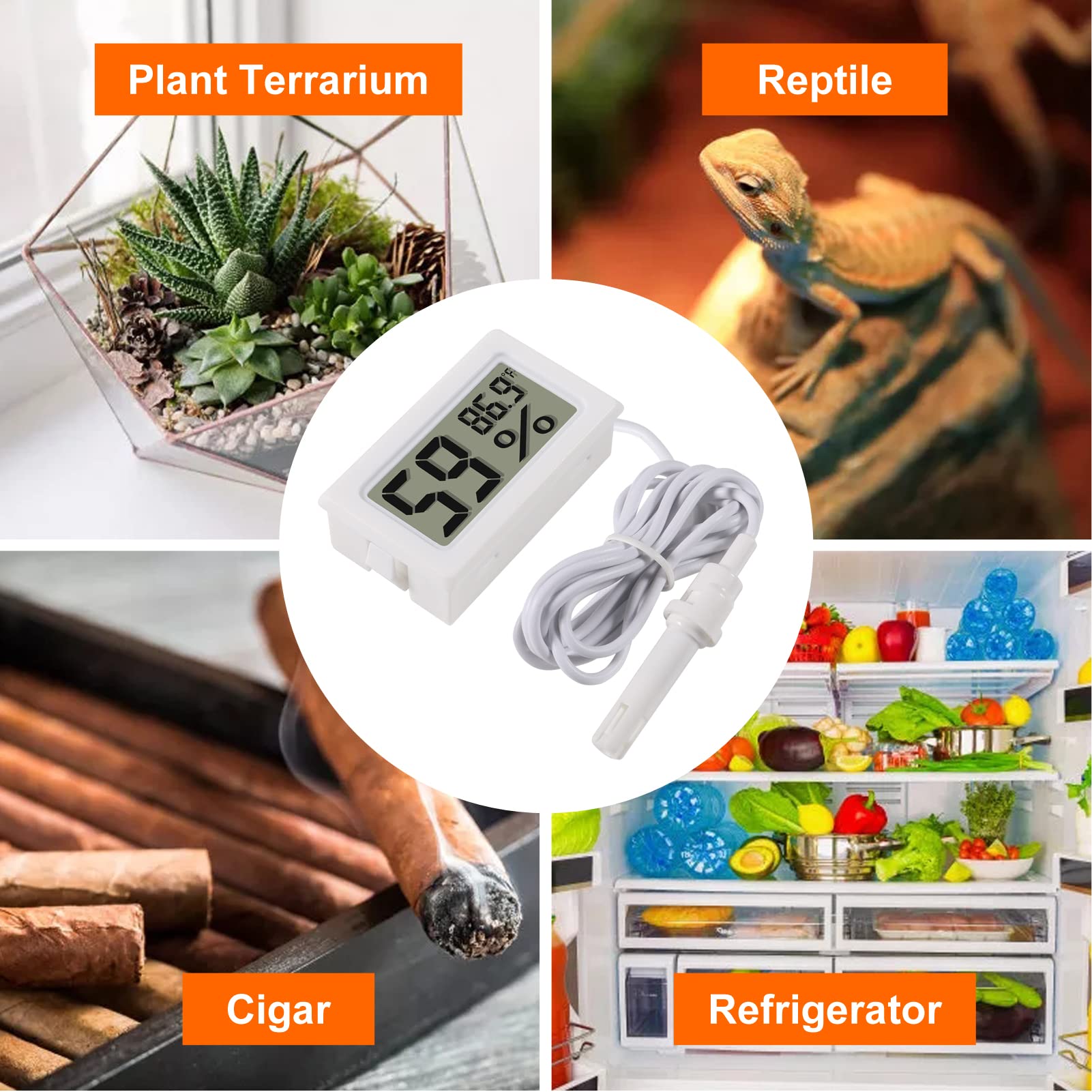 2-Pack Mini Digital Hygrometer Thermometer with Probe - LCD Display for Temperature (°F) & Humidity Monitoring - Perfect for Incubators, Reptile Terrariums, Plant Greenhouses, Humidors & Guitar Cases - Indoor/Outdoor Use