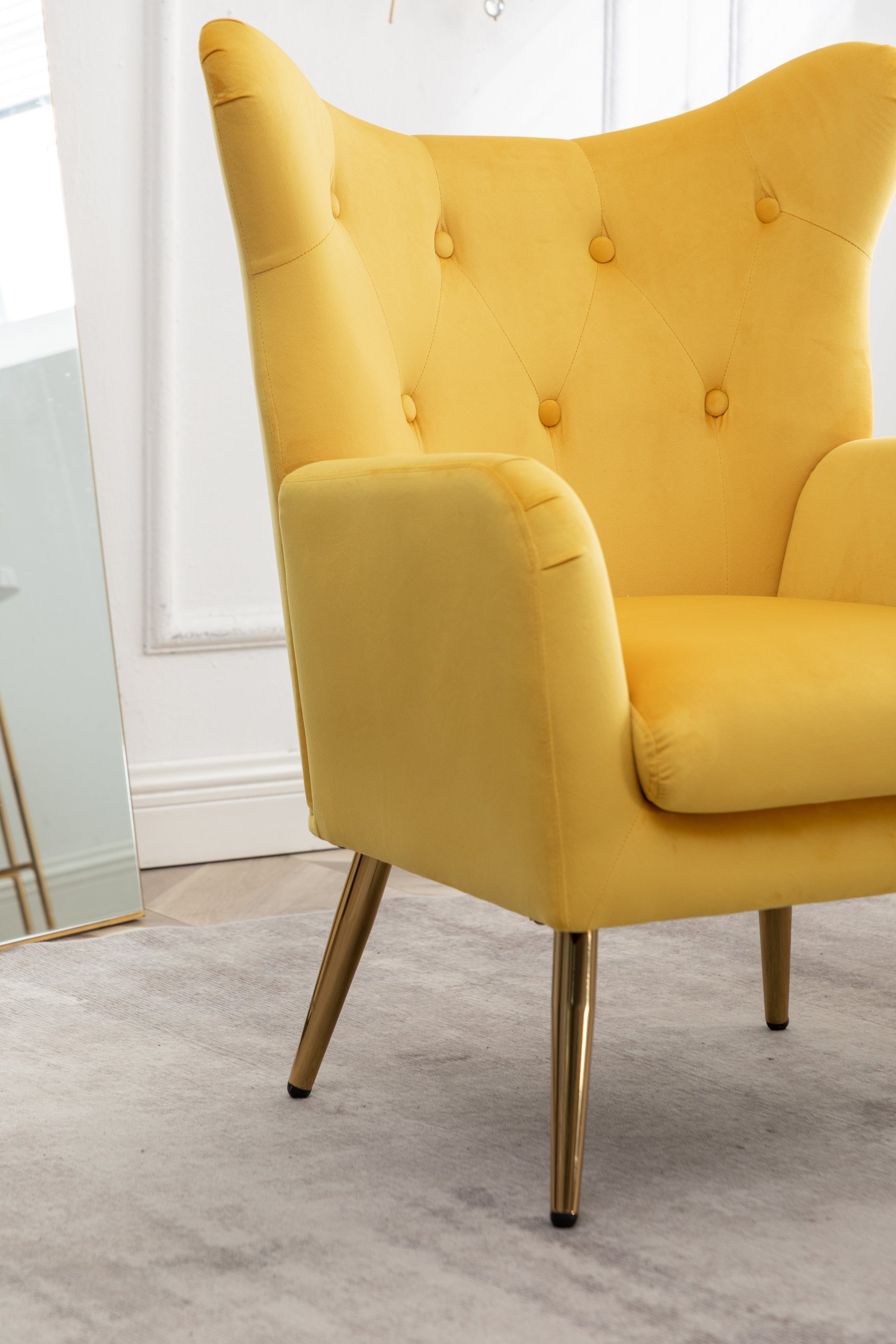 Roundhill Furniture Sovarol Velvet Button Tufted Wingback Accent Chair - Luxurious Living Room Seating for Home Office, Bedroom & Lounge Decor