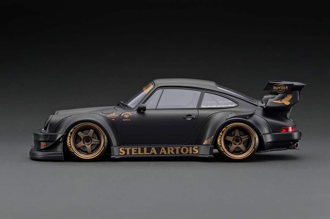 1:18 Scale Porsche 930 RWB Stella Artois Diecast Model Car - Matte Black Finish - Collectible Display for Car Enthusiasts & Home/Office Decor