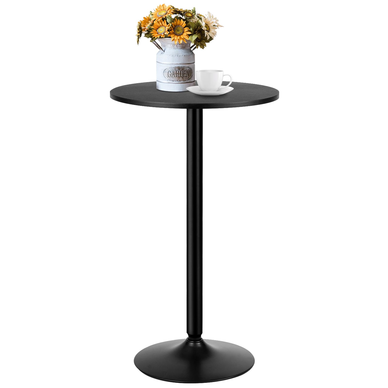 24” Round Top Pub Bar Table - 40” Height Cocktail Table with Metal Base & MDF Tabletop - Modern Circular Bistro High Table for Dining Room, Living Room, Kitchen, Restaurant, Home Bar, Black - Perfect for Small Spaces, Outdoor Patios, and Compact Urban Apartments