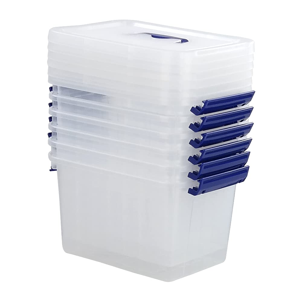 6-Pack 6L Clear Plastic Storage Boxes with Lids - Stackable Organizer Bins for Home, Office, Kitchen & Bathroom Organization