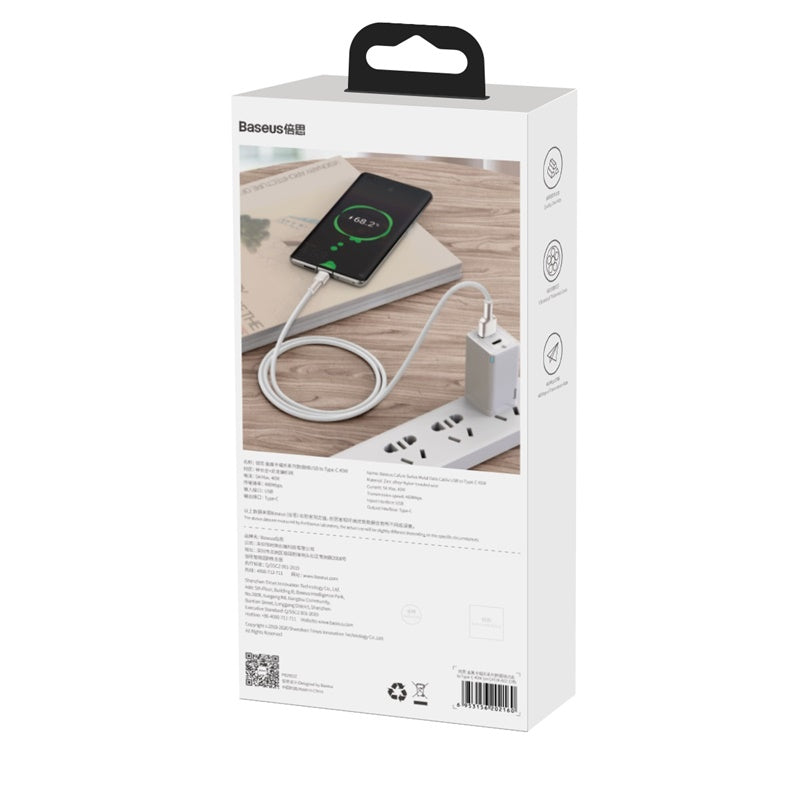 Baseus Cafule Premium 66W Fast Charging Cable 1M USB to Type C Metal White - Perfect for iPhone, Samsung & Android Devices at Home, Office & Travel