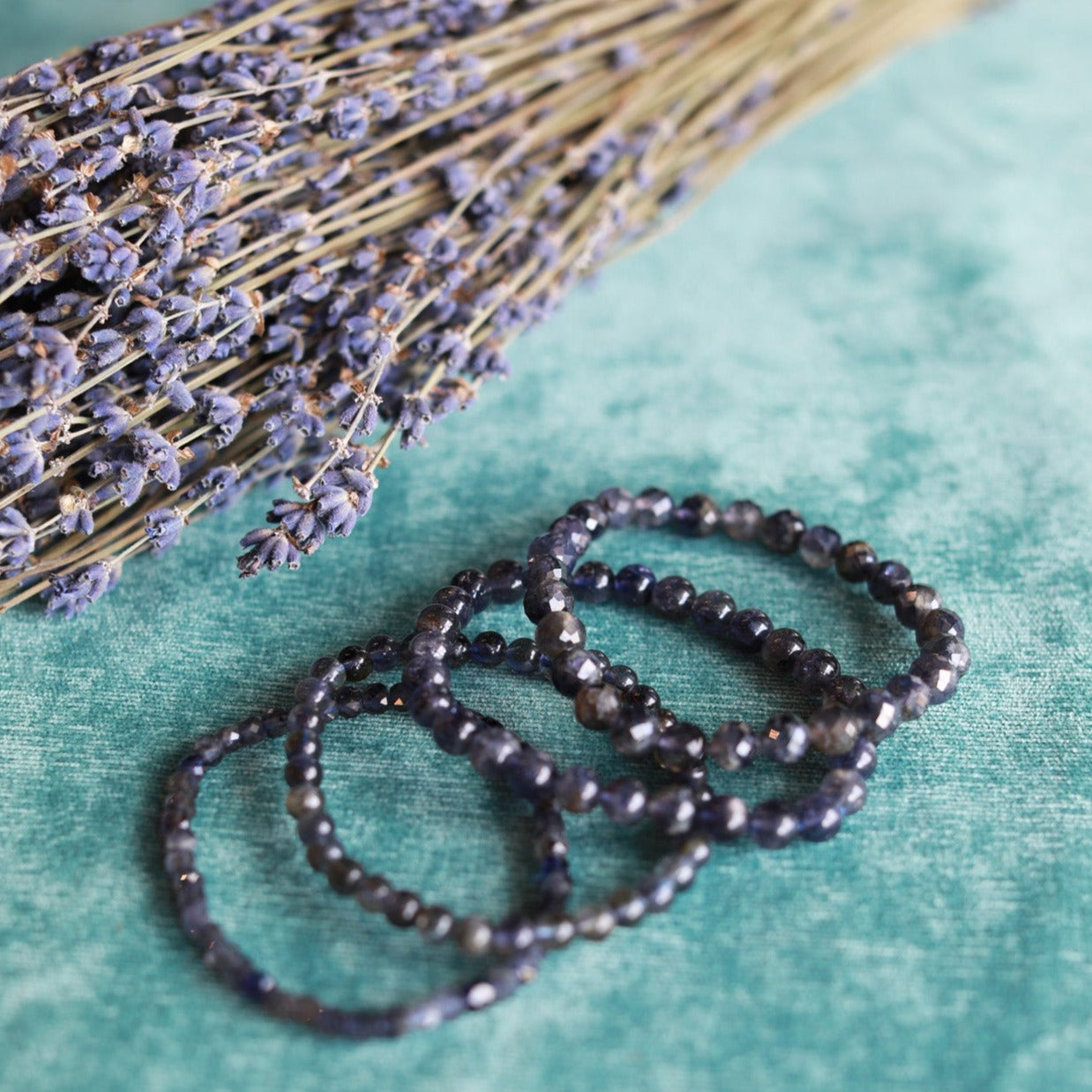 Iolite Faceted Bead Stretch Bracelet - Natural Gemstone Jewelry for Women, Adjustable Healing Crystal Bracelet - Perfect for Yoga, Meditation & Everyday Wear