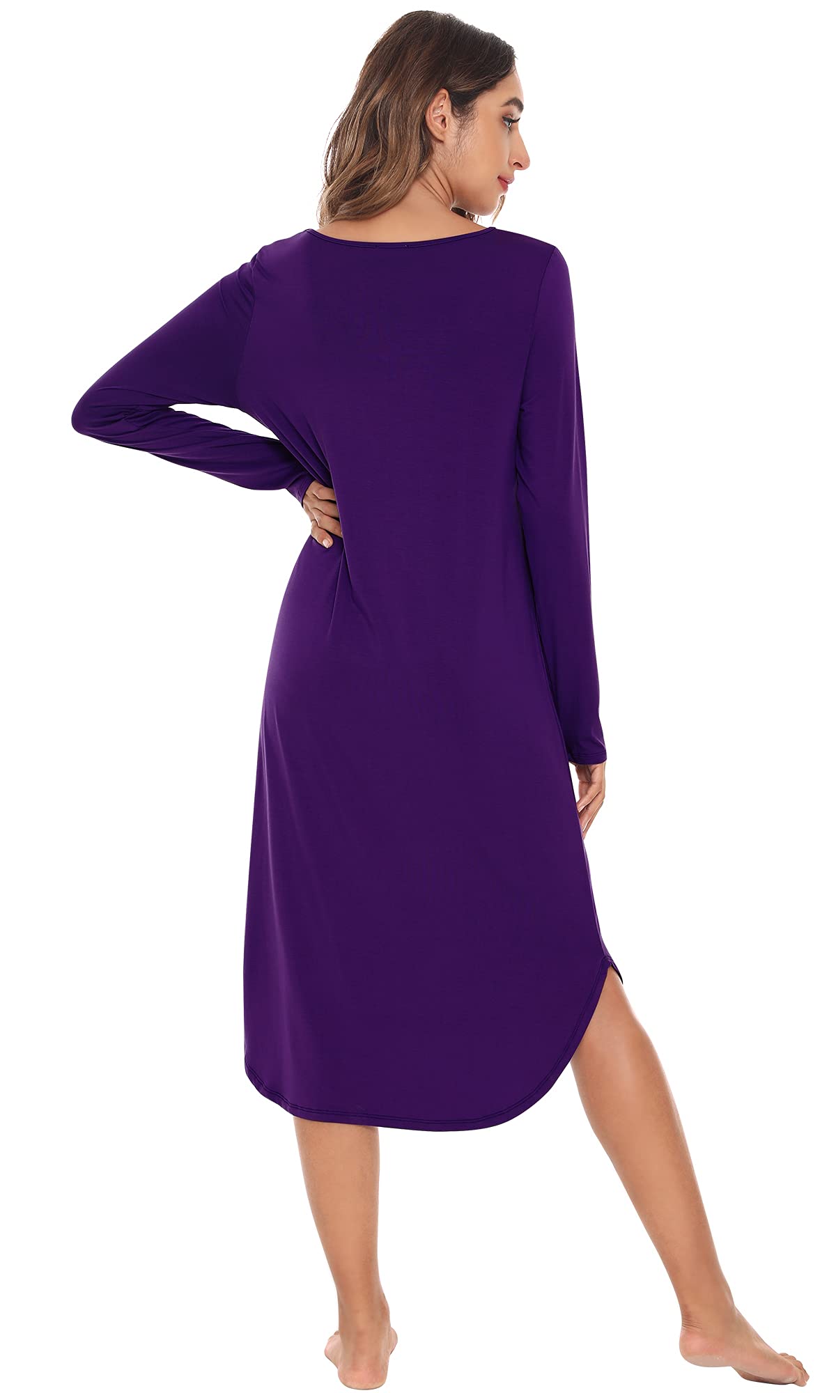 WiWi Bamboo Nightgowns for Women - Soft Long Sleeve Sleep Shirt & Comfy Loungewear - Plus Size S-4X - Perfect for Relaxing at Home, Sleeping, and Lounging