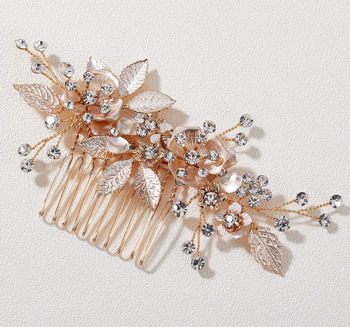 SWEETV Handmade Rose Gold Wedding Hair Comb - Vintage Bridal Hair Accessories for Women | Perfect for Weddings, Prom, and Formal Events