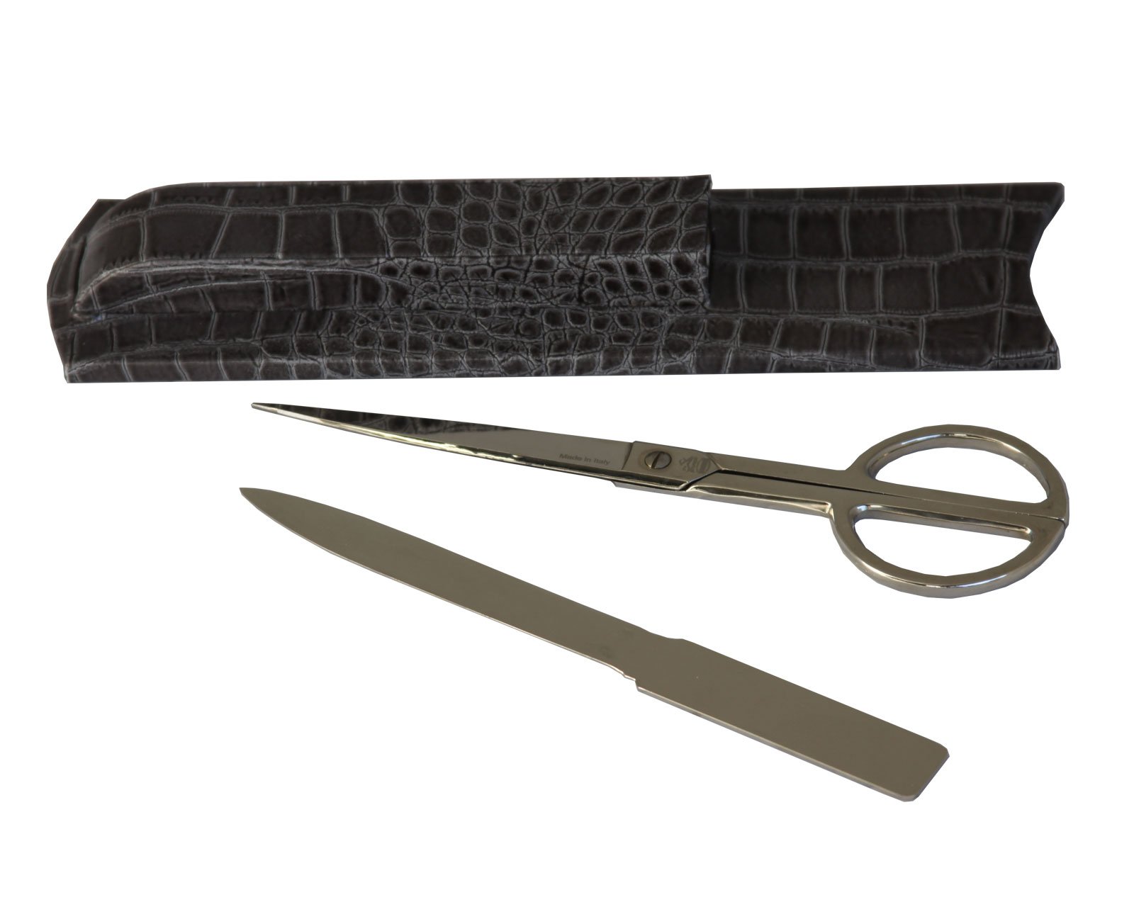Premium DACASSO Protacini Castlerock Gray Italian Crocodile Leather Library Set - Luxury Office & Study Accessories - Elegant Silver Finish for Home Office, Study Room & Executive Gifts