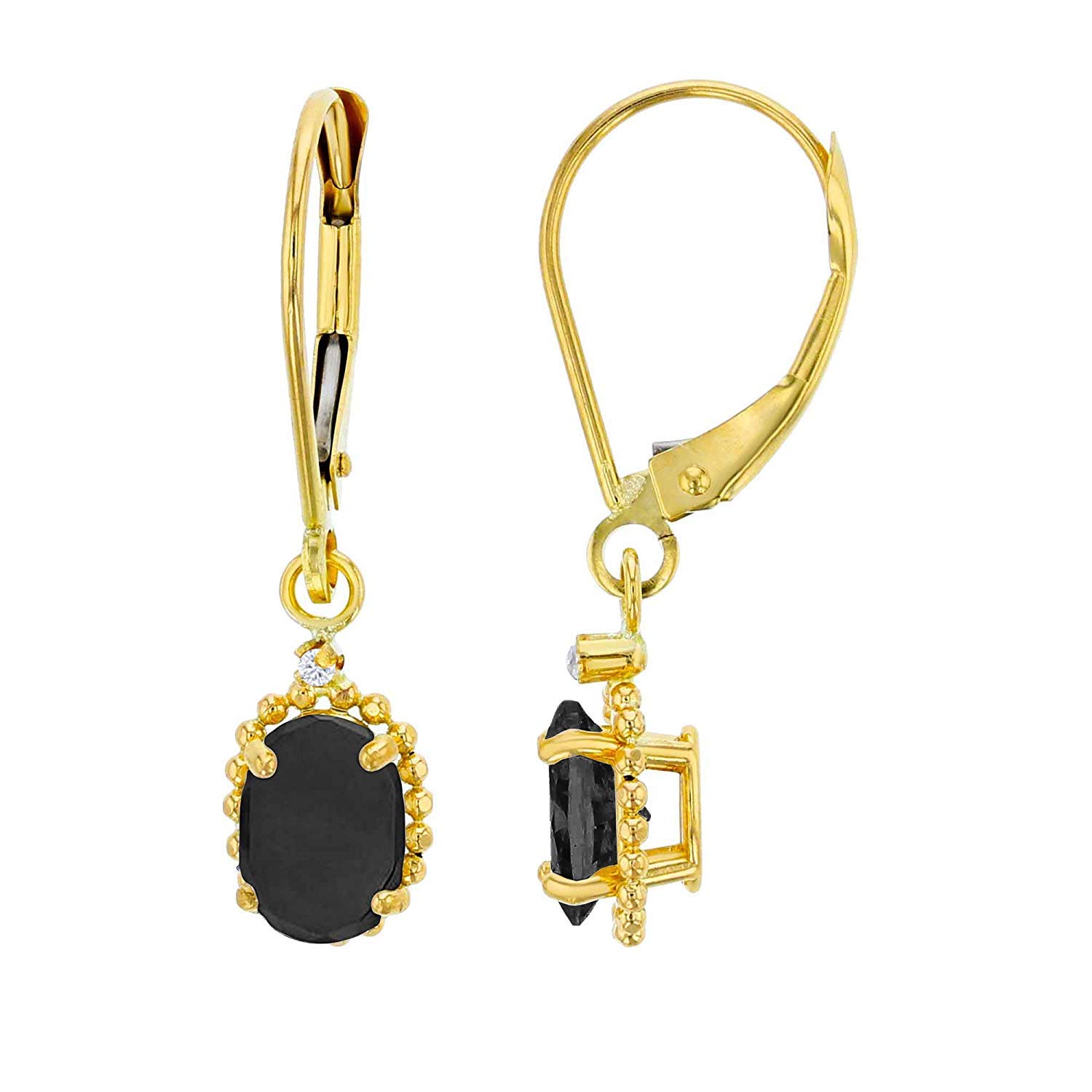 14K Solid Yellow, White & Rose Gold 1.25mm Round White Sapphire & 6x4mm Gemstone Bead Drop Leverback Earrings | Genuine Birthstone Jewelry | Women's Elegant Dangle Earrings for Weddings, Parties & Special Occasions