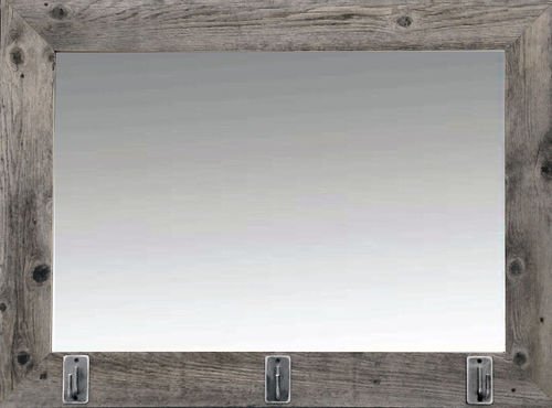 Rustic Reclaimed Barn Wood Mirror with Iron Hooks - 28x34 Inch Coat Rack & Wall Decor | Vintage Farmhouse Style for Entryway, Living Room & Bedroom | MyBarnwoodFrames