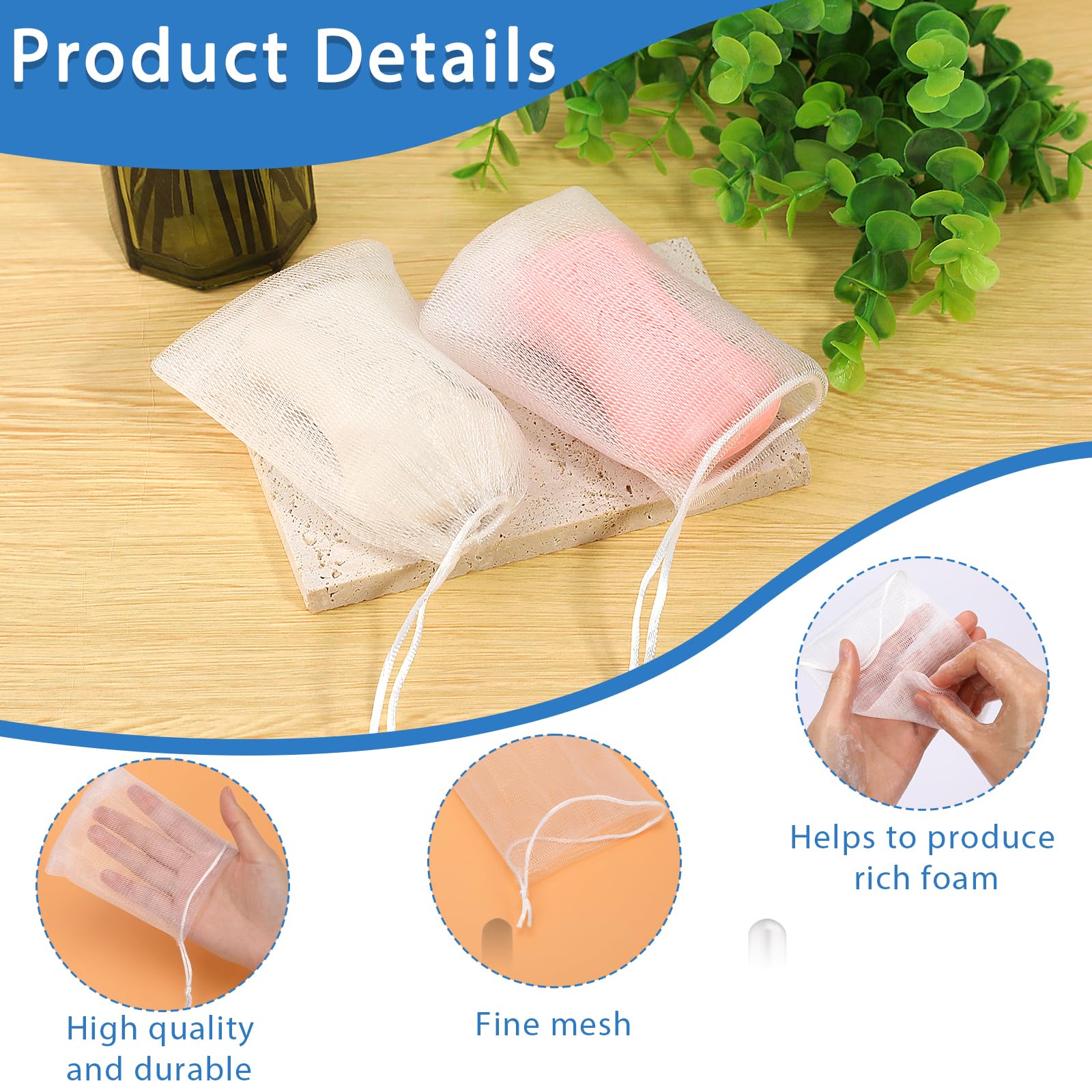 Mozeat 30-Pack Exfoliating Mesh Soap Saver Pouches with Drawstring - Reusable Soap Bags for Handmade Soap, Bath & Shower | Creates Rich Lather, Extends Soap Life, Perfect for Travel & Eco-Friendly Bathing