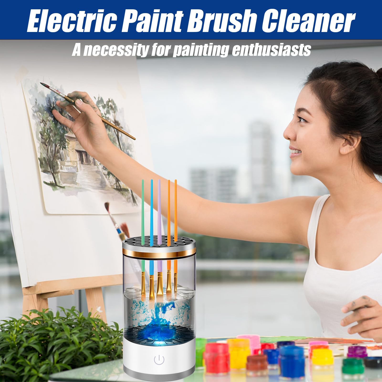 XANGNIER Electric Paint Brush Cleaner Machine with Sonic Rotation Technology & Cleaning Pad - Effortless Cleaning for Acrylic, Watercolor & Oil Brushes - Essential Artist Tool for Studio & Home Art Projects