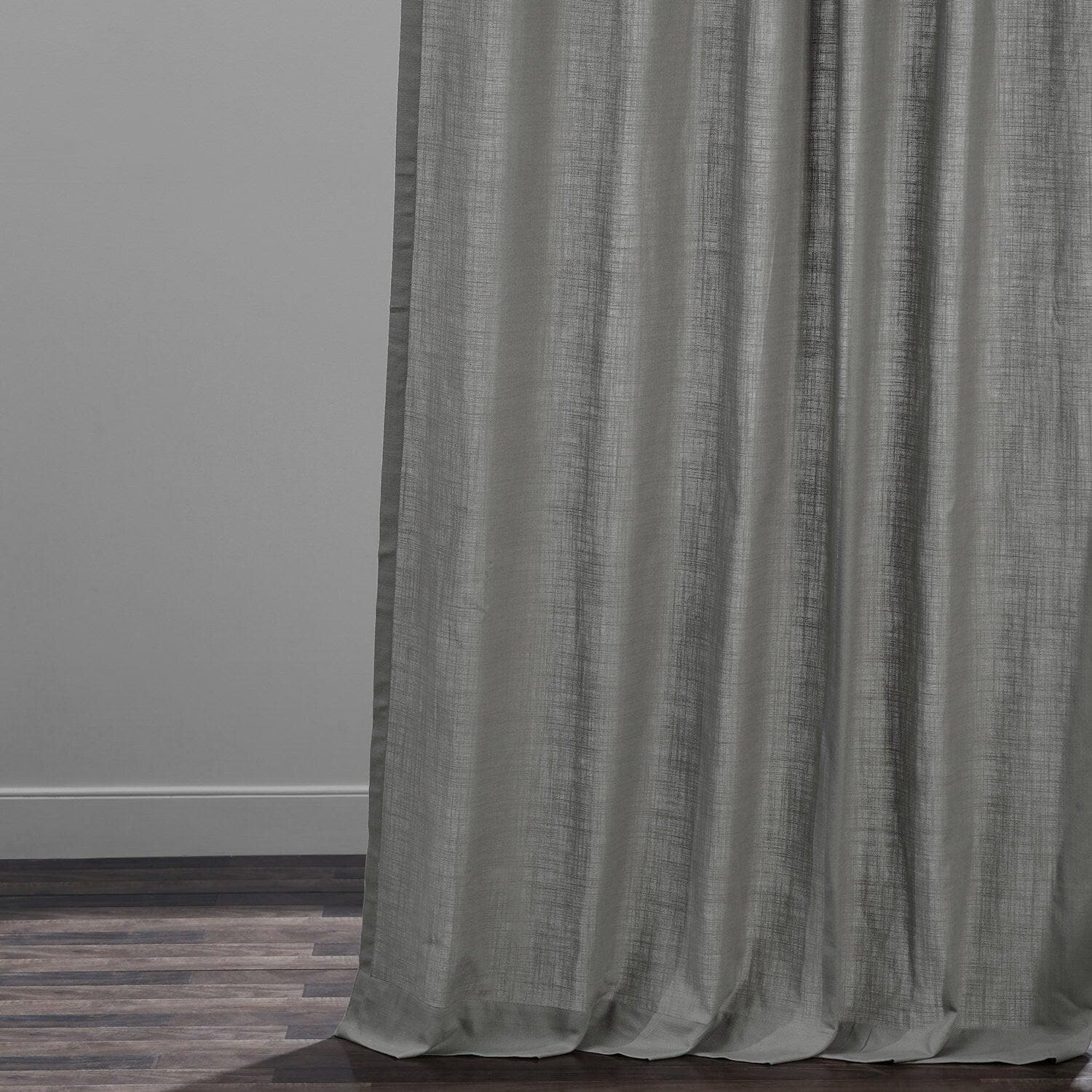Graphite Grey Grommet Textured Cotton Linen Weave Curtain Panels - Blackout Window Drapes for Living Room & Bedroom