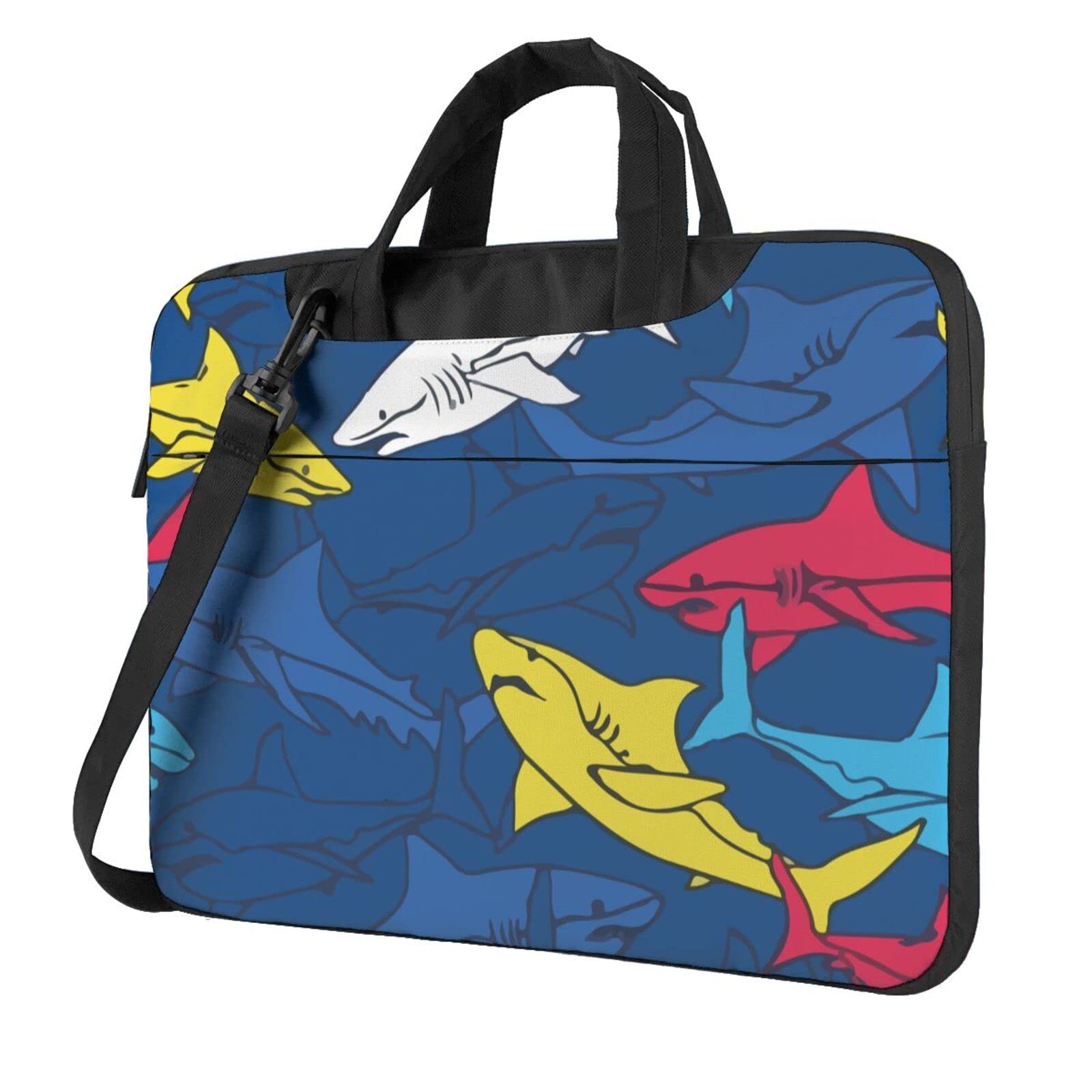 Colorful Shark Underwater Laptop Shoulder Bag - Waterproof Laptop Carrying Case for 15.6 Inch MacBook & Notebook - Perfect for Travel, School & Work Commute