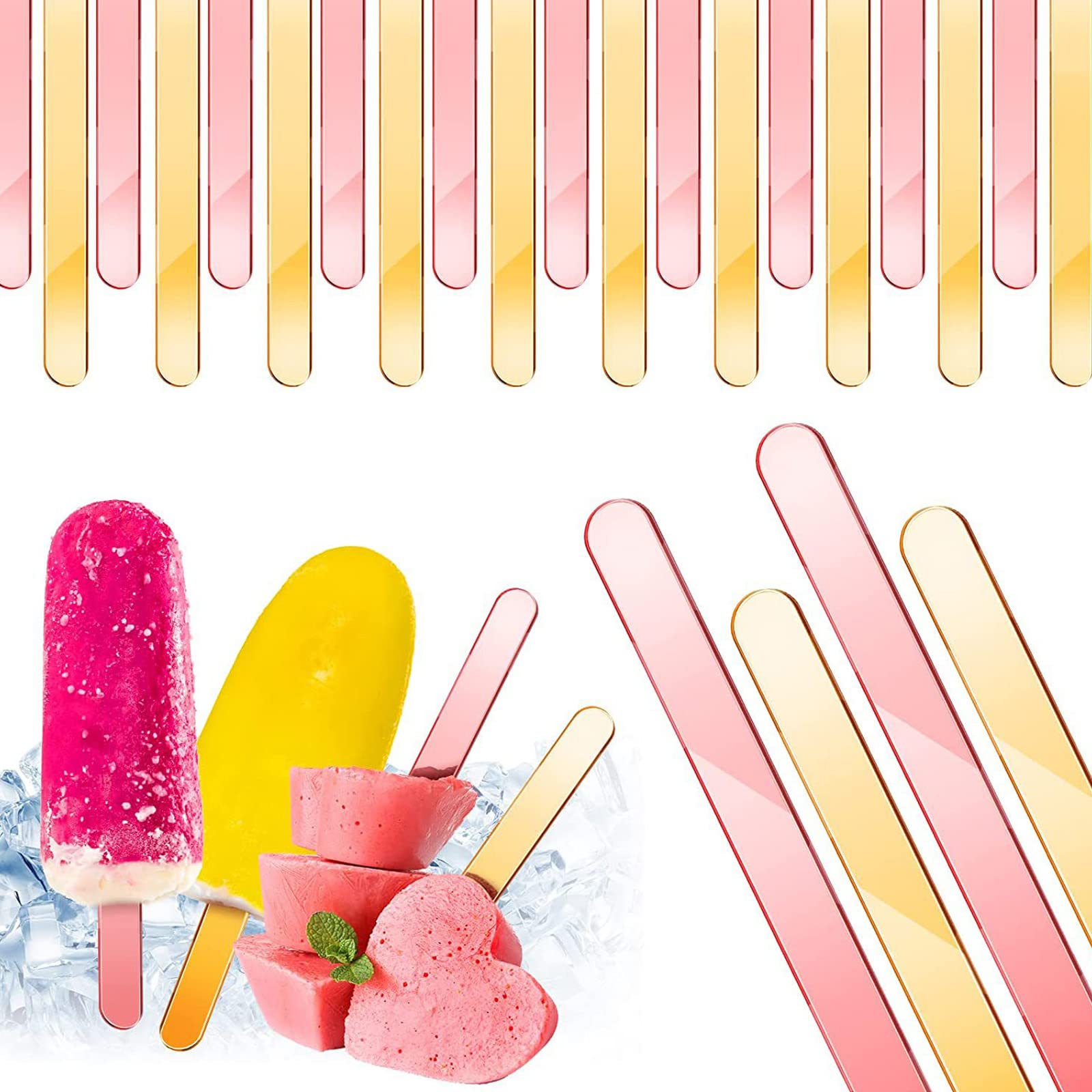 80pcs Reusable Acrylic Cakesicle Popsicle Sticks - Mirror Lolly Sticks for Ice Cream, Candy & DIY Crafts - Party Favors in Pink & Gold - Perfect for Birthday Parties, Baby Showers & Wedding Dessert Decorations