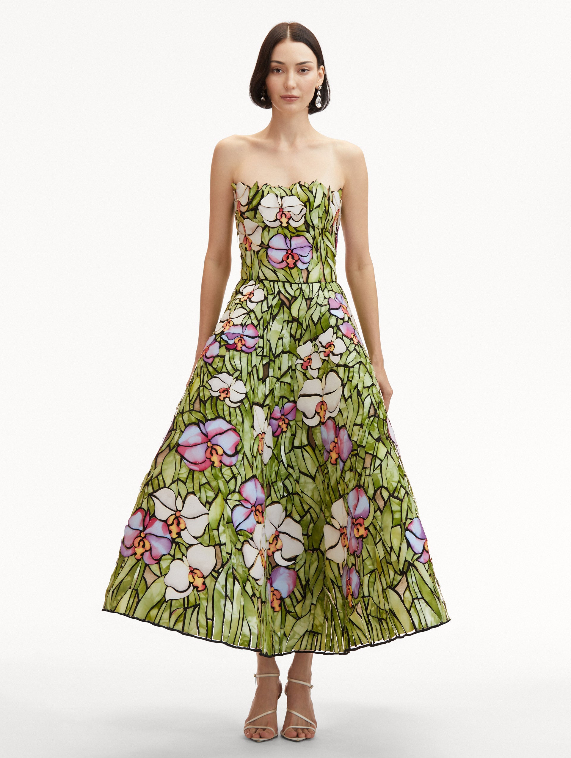 Elegant Orchid Mosaic Cocktail Dress for Women - Floral Print Party Gown for Evening Events, Weddings & Special Occasions