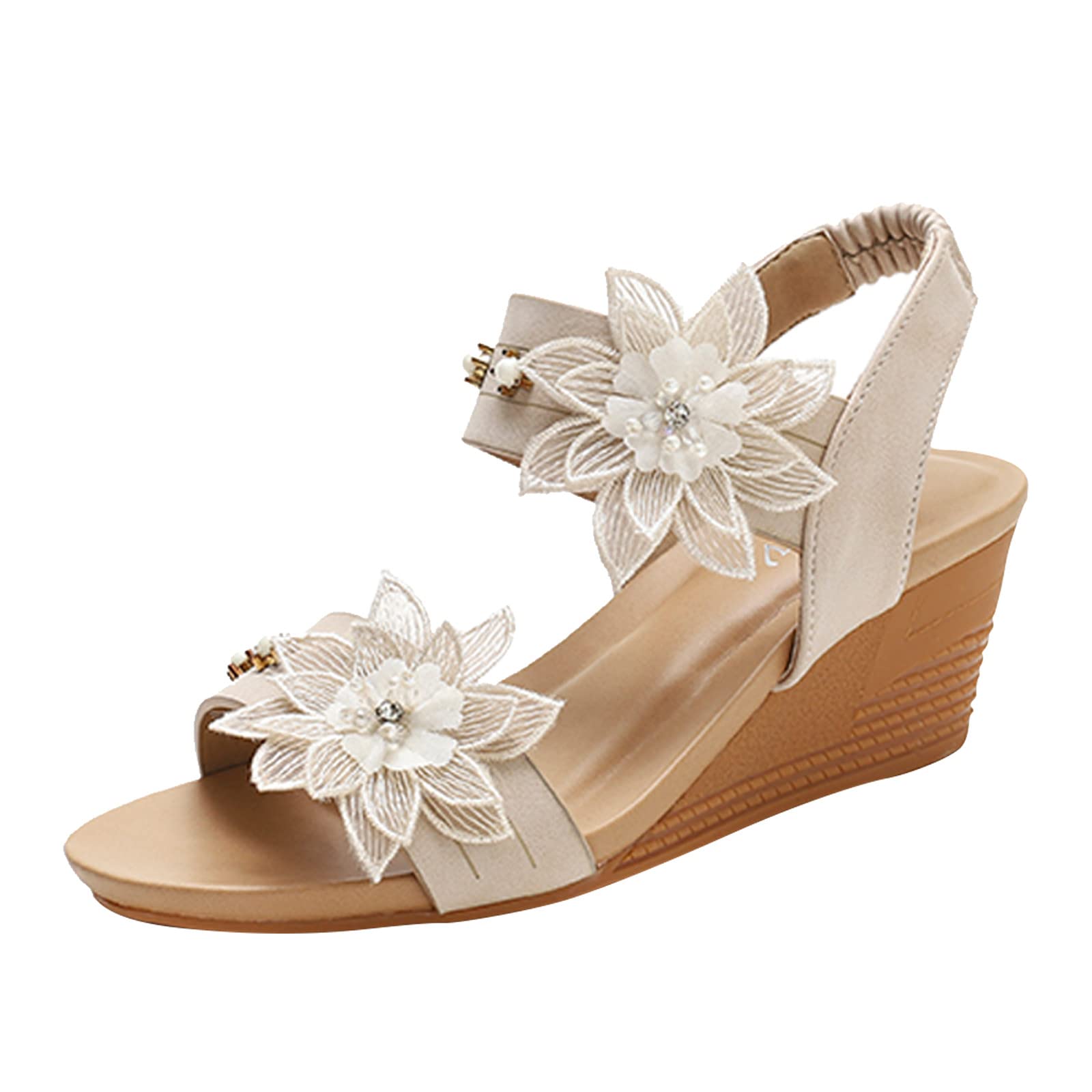 **Women's Bohemian Leather Wedge Sandals Size 11 - Peep Toe Beach Sandals for Summer Outfits & Casual Wear**