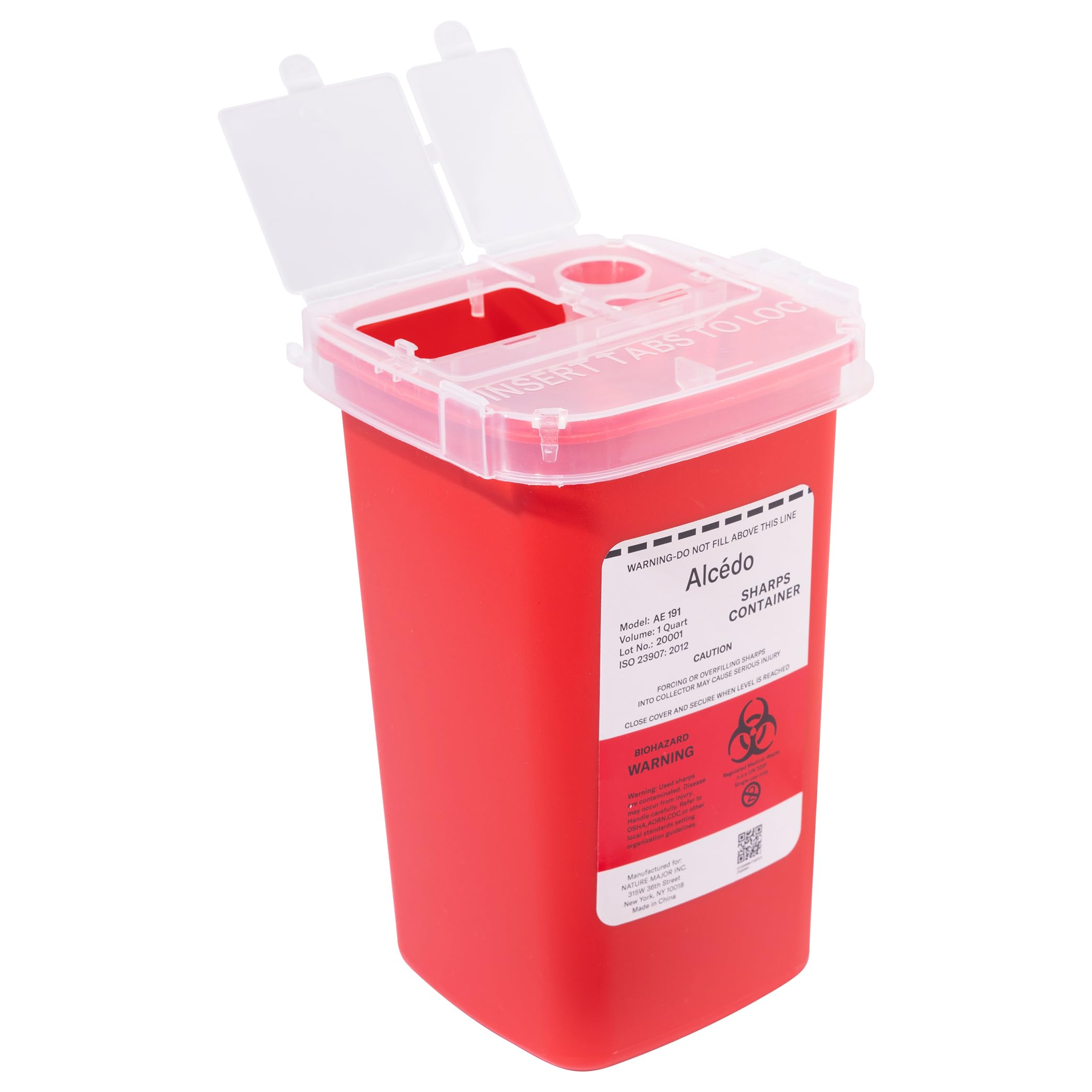Alcedo 1 Quart Sharps Container for Home & Travel Use | Biohazard Needle & Syringe Disposal | Small Portable Medical Waste Bin for Diabetics, Nurses & Tattoo Artists | Safe Needle Disposal for Clinics, Hospitals & Home Healthcare