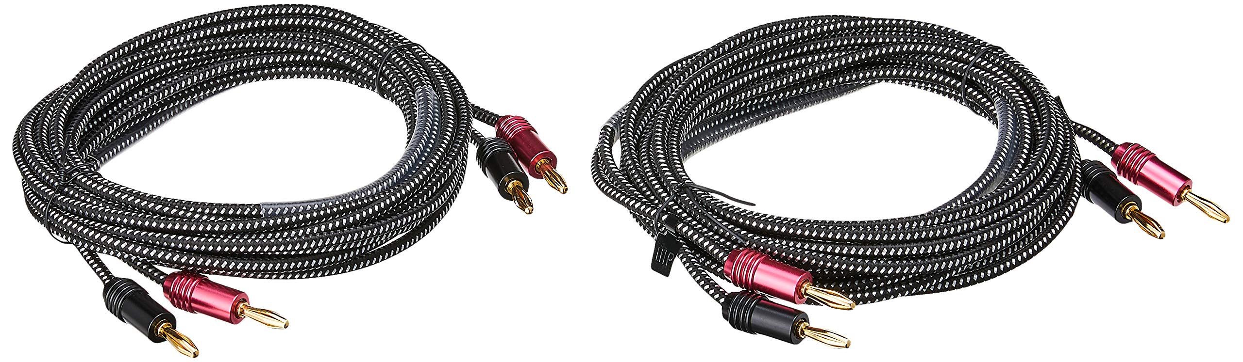 Monoprice Premium 14AWG Braided Speaker Wire with Gold Plated Banana Plugs - Affinity Series (2 Pack, 10ft) - Perfect for Home Theater & Audio System Connections