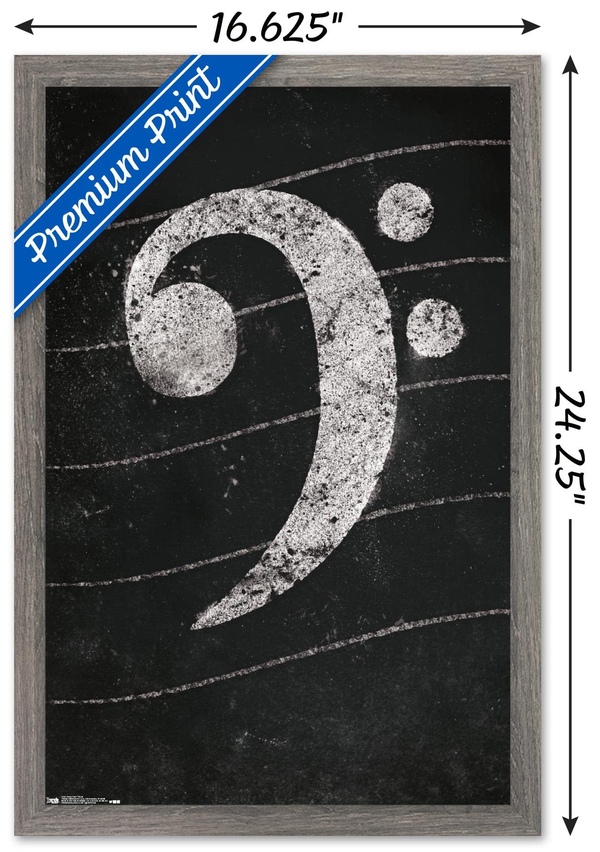 Trends International Bass Clef Chalk Wall Poster - 14.725 x 22.375 Inches, Barnwood Framed Music Decor - Perfect for Music Classrooms, Studios & Home Decor