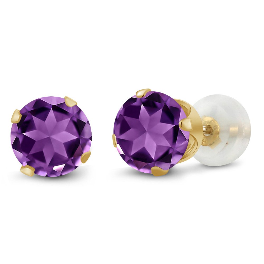 10K Yellow Gold 6mm Round Purple Amethyst Stud Earrings (1.40 CTW) for Women & Men - Perfect for Everyday Wear, Gifts & Special Occasions