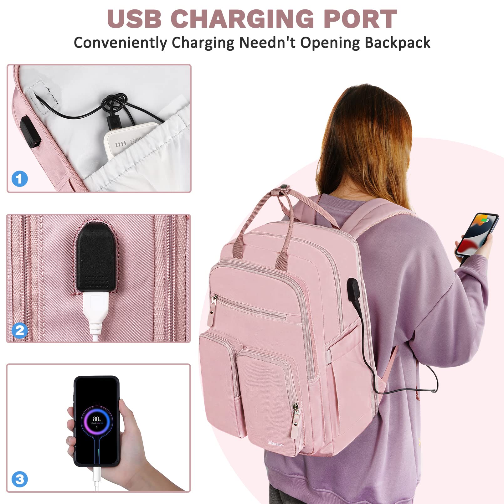 Mancro Slim Anti-Theft Laptop Backpack for Business & Travel - Water Resistant USB Charging Backpack Fits 15.6 Inch Laptop & Tablet - Perfect for Commuting, Work, School & Airplane Carry-On