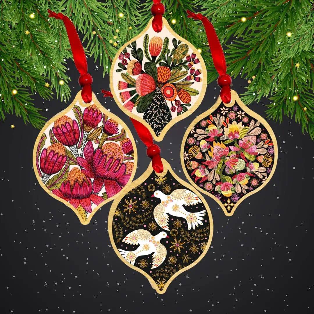 Australian Native Flowers Christmas Ornament Bauble Set - Handcrafted Holiday Decor for Tree, Gift & Festive Home Decoration