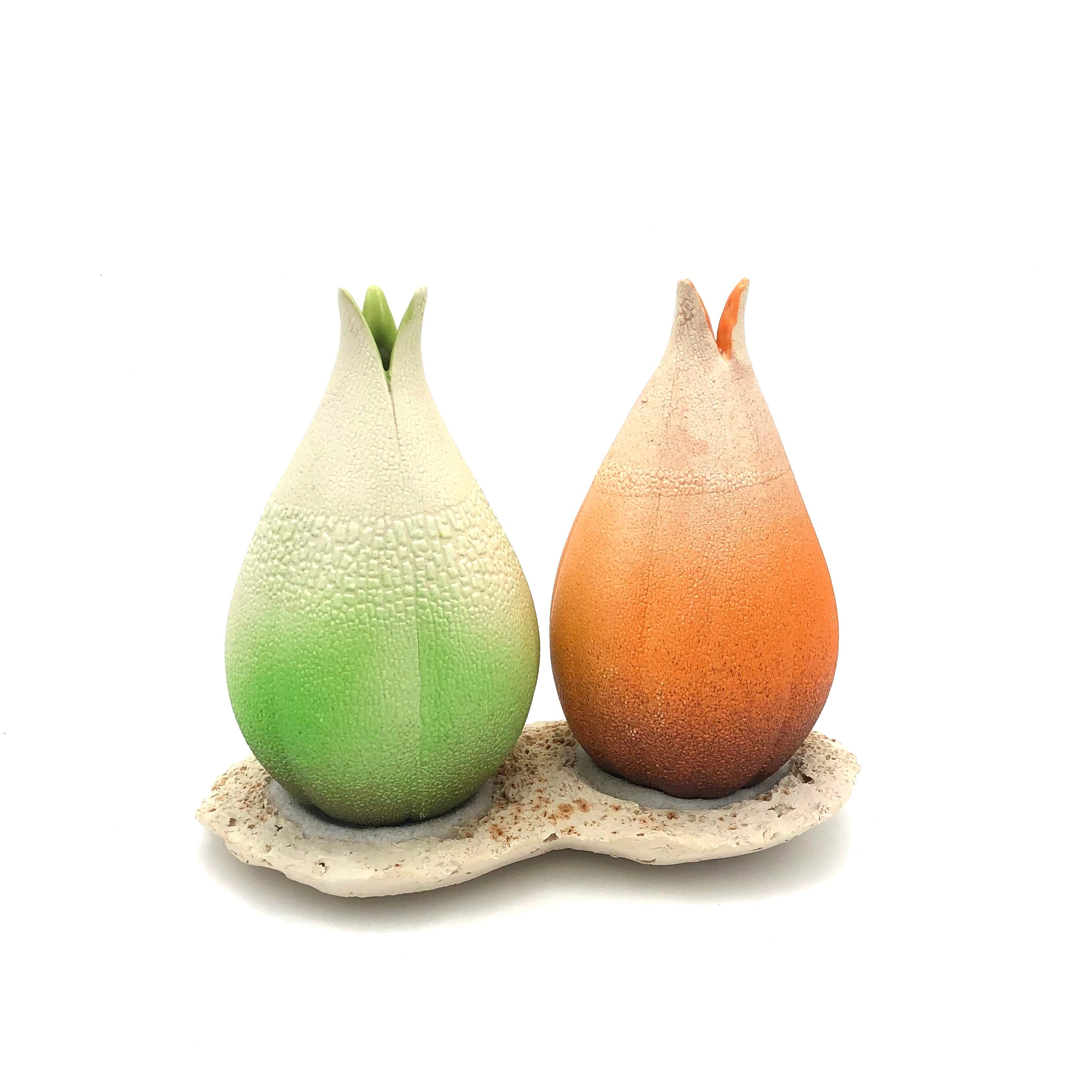 Andy Rogers Ceramics White Base for 2 Bulb Vases - AR21 | Elegant Home Decor for Floral Arrangements and Table Centerpieces