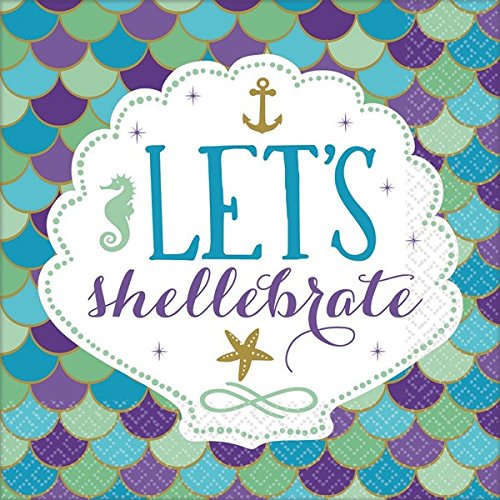 Mermaid Party Supplies for 16 Guests - 16 Plates, 16 Napkins, Purple Balloons & Mermaid Balloon Decorations | Perfect for Birthday Parties, Baby Showers & Themed Events
