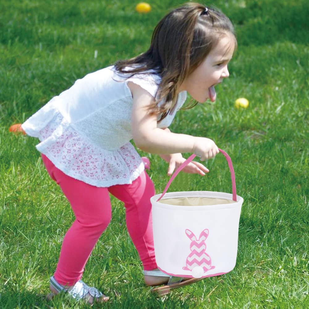 3 Pack Easter Bunny Baskets - Cotton Canvas Easter Egg Baskets for Kids - Perfect for Boys & Girls Easter Egg Hunts - Great for Easter Decorations, Party Favors & Spring Celebrations (Purple, Blue, Pink)