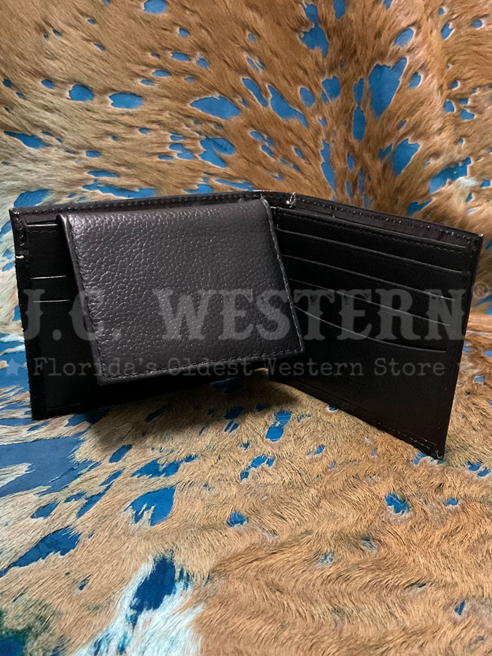 Nocona Men's Roughout Bifold Wallet with Buckle - Black | Genuine Leather Money Clip Wallet for Everyday Use & Travel