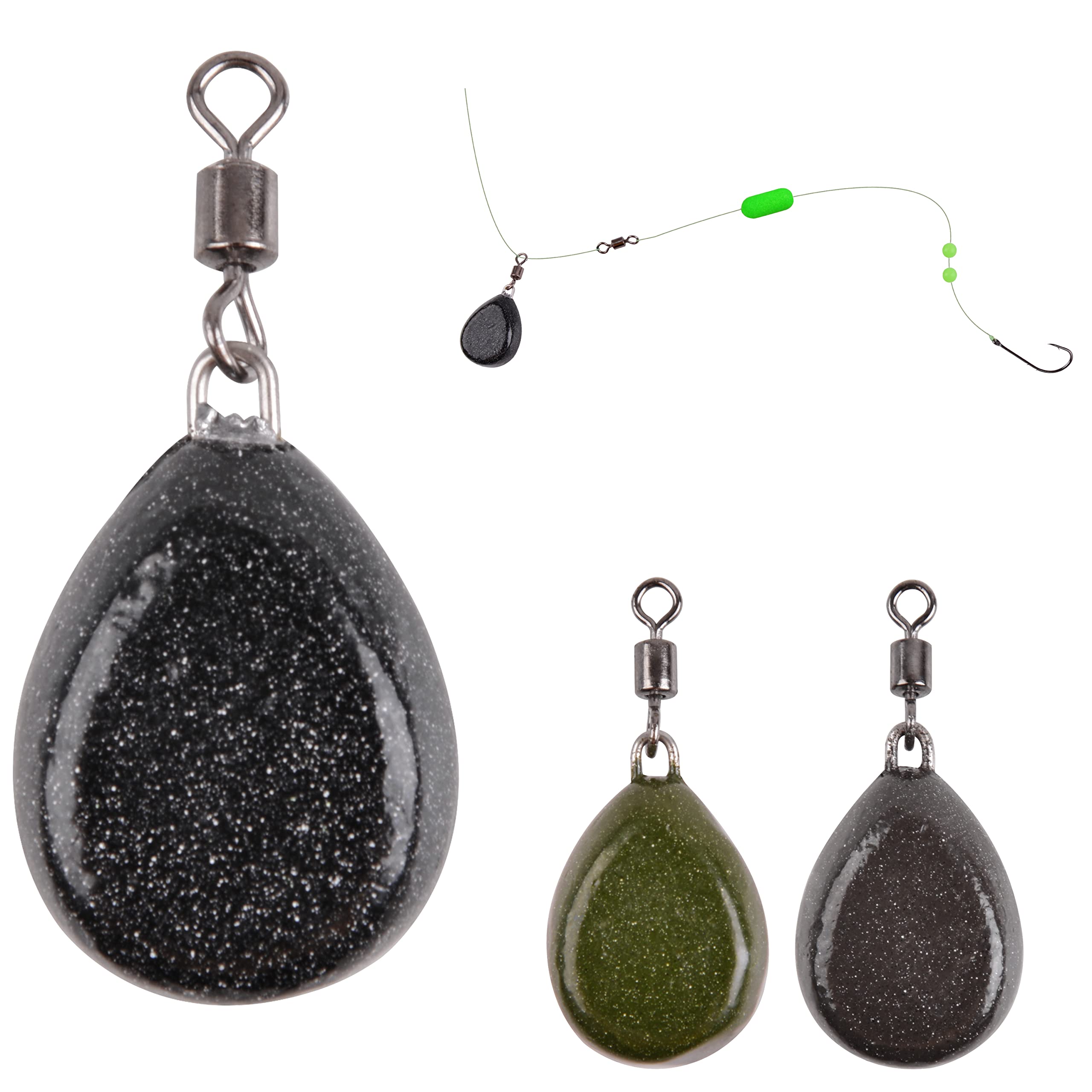 6Pcs Flat Pear Swivel Sinker Weights 2oz - Coated Tapered Carp Fishing Weights for Freshwater & Saltwater Fishing | Ideal for Bottom Fishing, Ledgering and Feeder Rigs