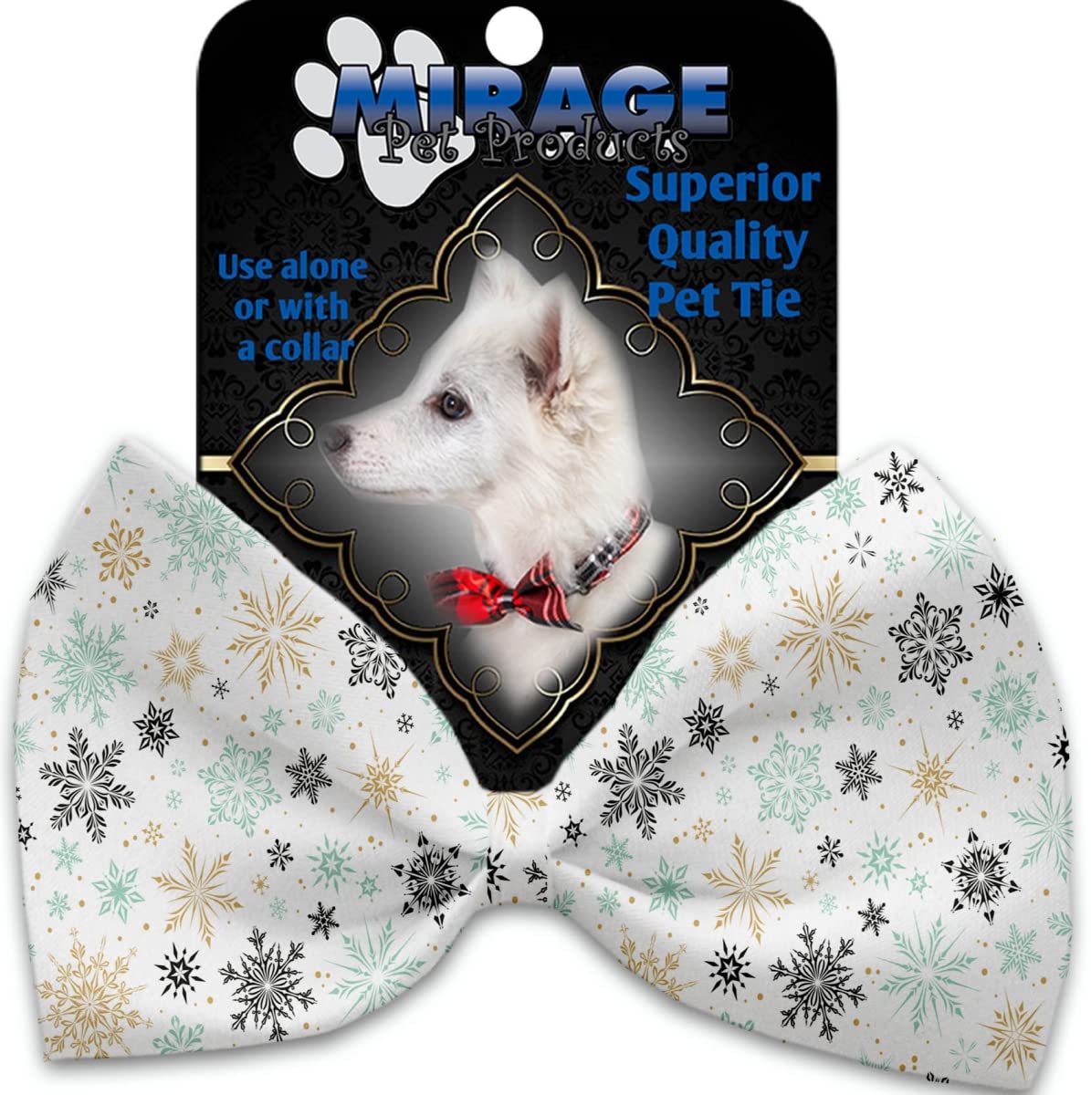 Vintage Snowflakes Pet Bow Tie Collar with Adjustable Velcro - Perfect for Christmas, Holidays & Special Occasions