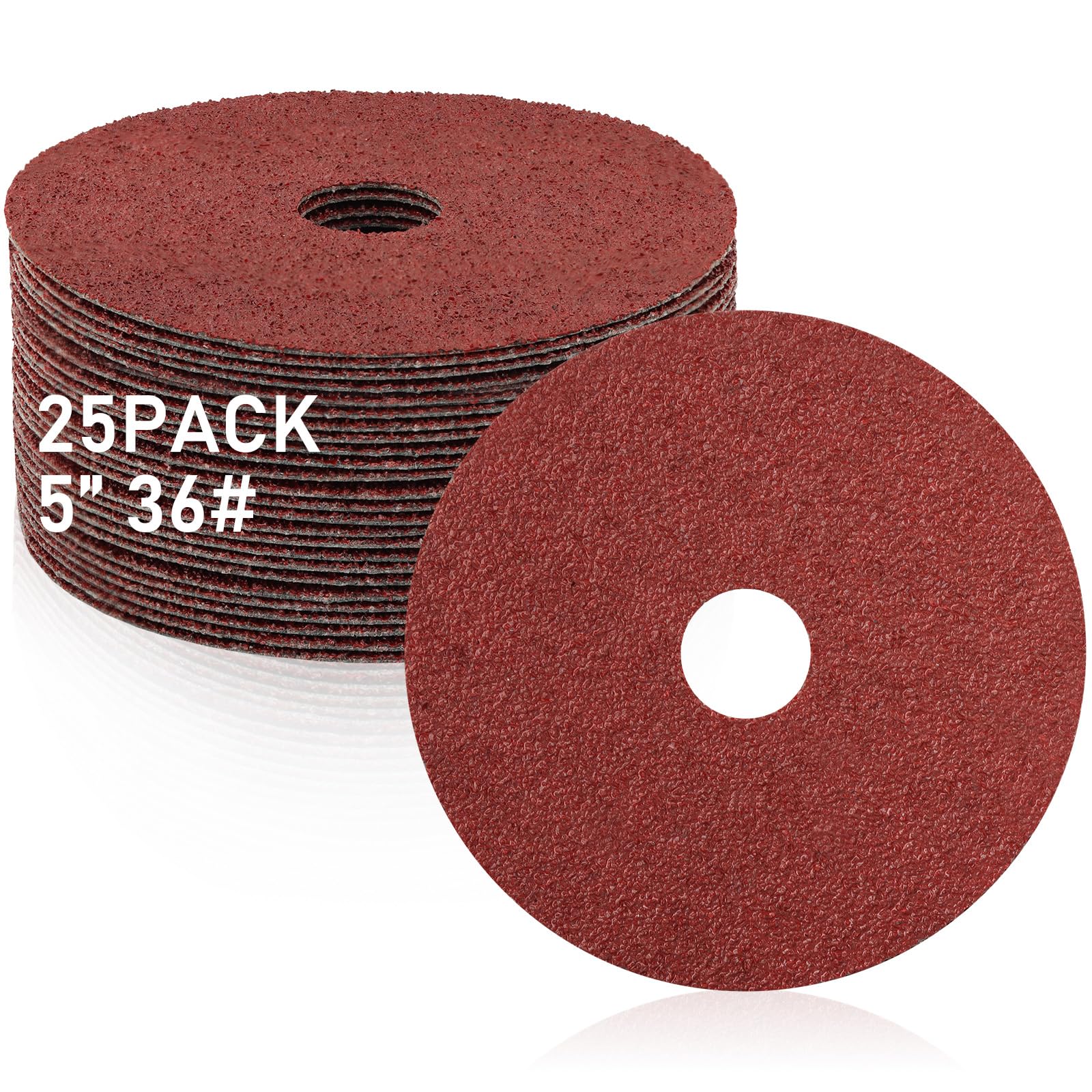 25 Pcs 5'' Angle Grinder Sanding Discs - 36 Grit Aluminum Oxide Resin Fiber Discs with 7/8'' Arbor for Metal Grinding, Wood Sanding & Surface Polishing - Perfect for DIY Projects, Metalworking & Automotive Repair