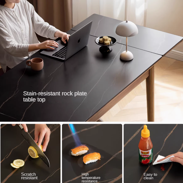 Solid Black Walnut Foldable Dining Table - Handcrafted Wooden Rock Plate for Kitchen, Dining Room & Small Spaces | Rustic Farmhouse Style Furniture