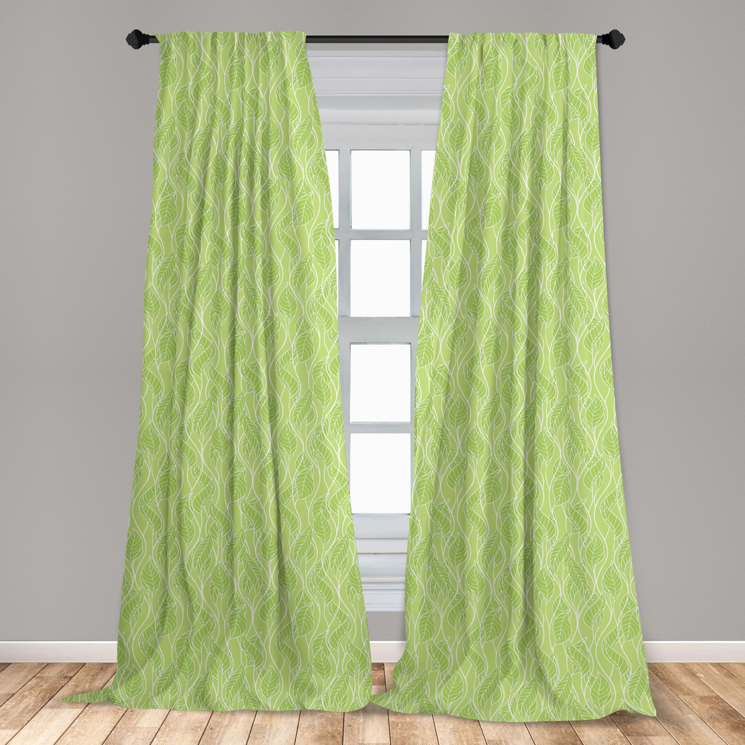 Ambesonne Green Leaf Botanical Curtains - 2 Panel Set, 28