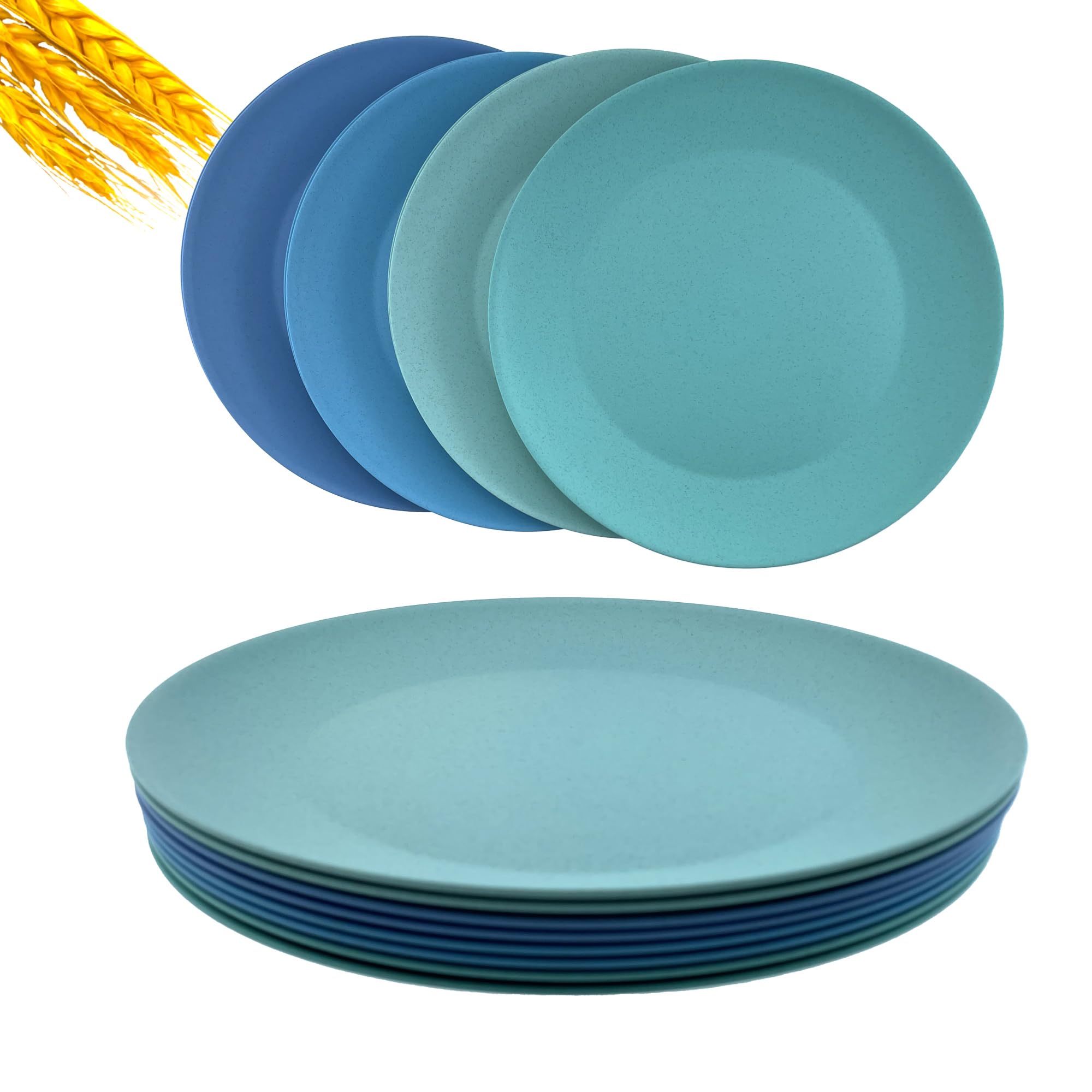 10 Inch Wheat Straw Plates - Unbreakable BPA-Free Dinnerware Set of 8, Dishwasher & Microwave Safe Reusable Plates for Camping, Picnics, Kids Meals & Everyday Use (4 Colors)