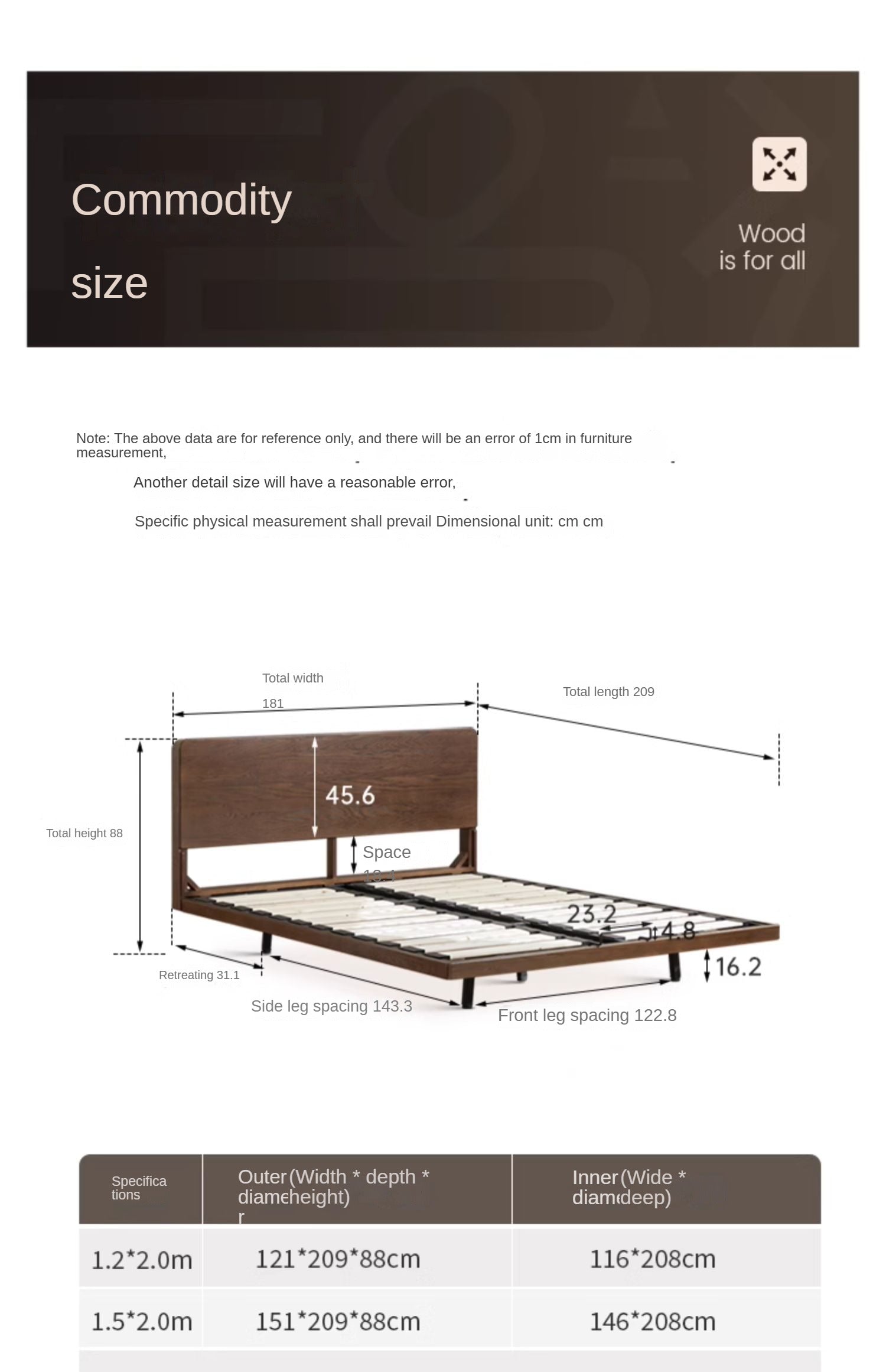 Solid Oak Wood Floating Bed Frame - Modern Platform Bed with Suspended Design for Bedroom, Guest Room & Loft