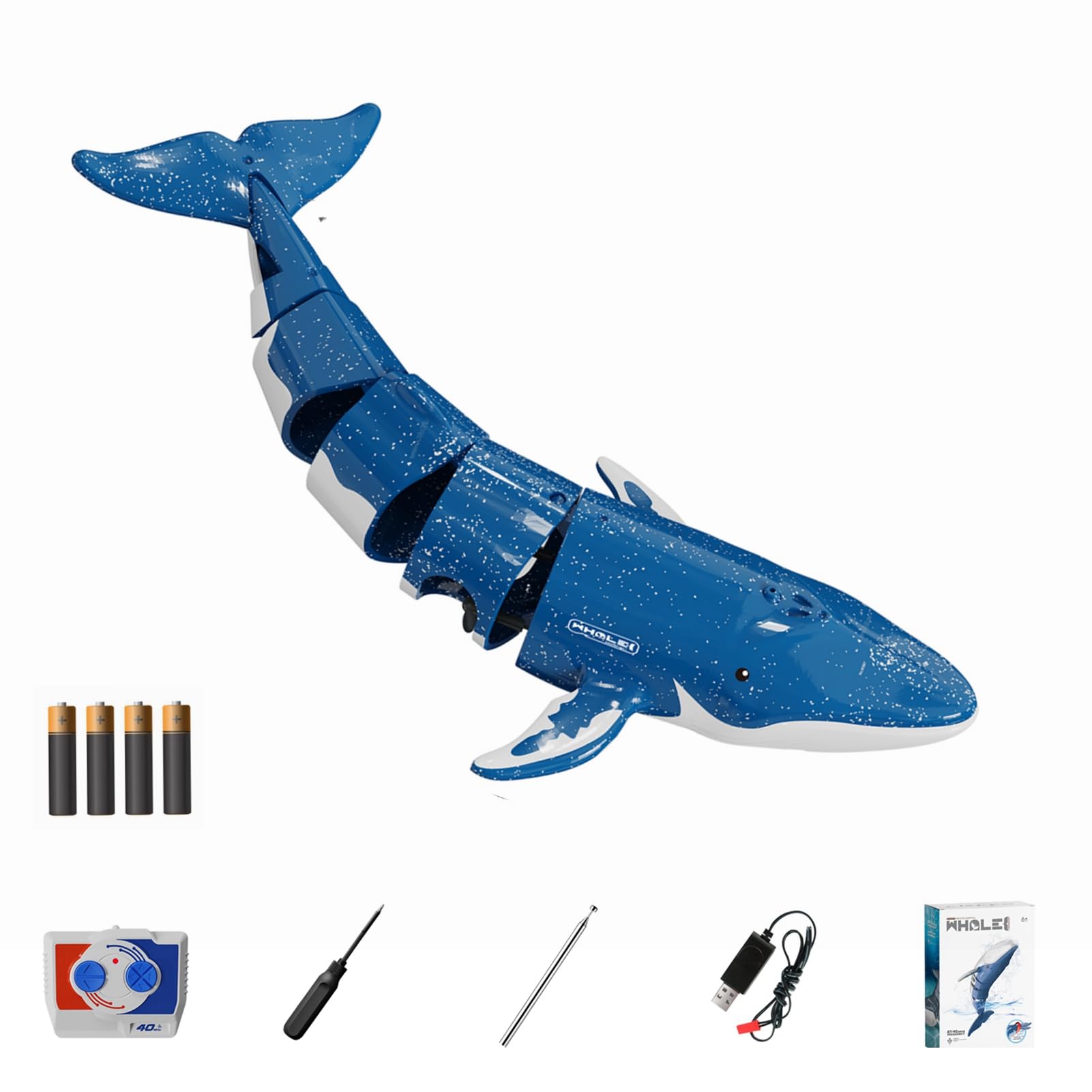 Remote Control Blue Whale Shark Toy - RC Boat for Kids, Water & Outdoor Play with 4 AA Batteries Included - Perfect for Pool, Beach & Bathtub Fun
