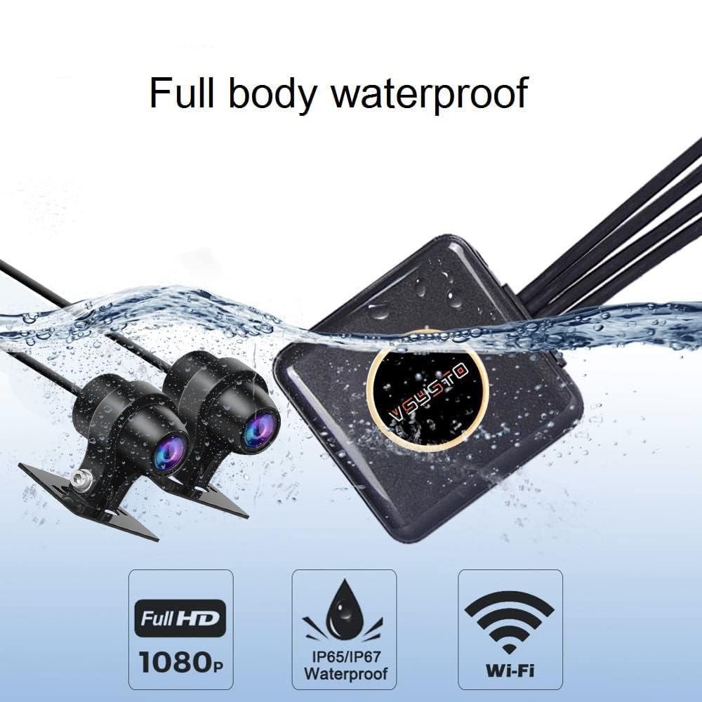 VSYSTO WiFi Motorcycle Dash Camera - Waterproof 1080P HD Front & Rear DVR with Starlight Night Vision, G-Sensor, Loop Recording for Sport Bikes - Ideal for Commuting, Touring & Accident Evidence (Model B6L)