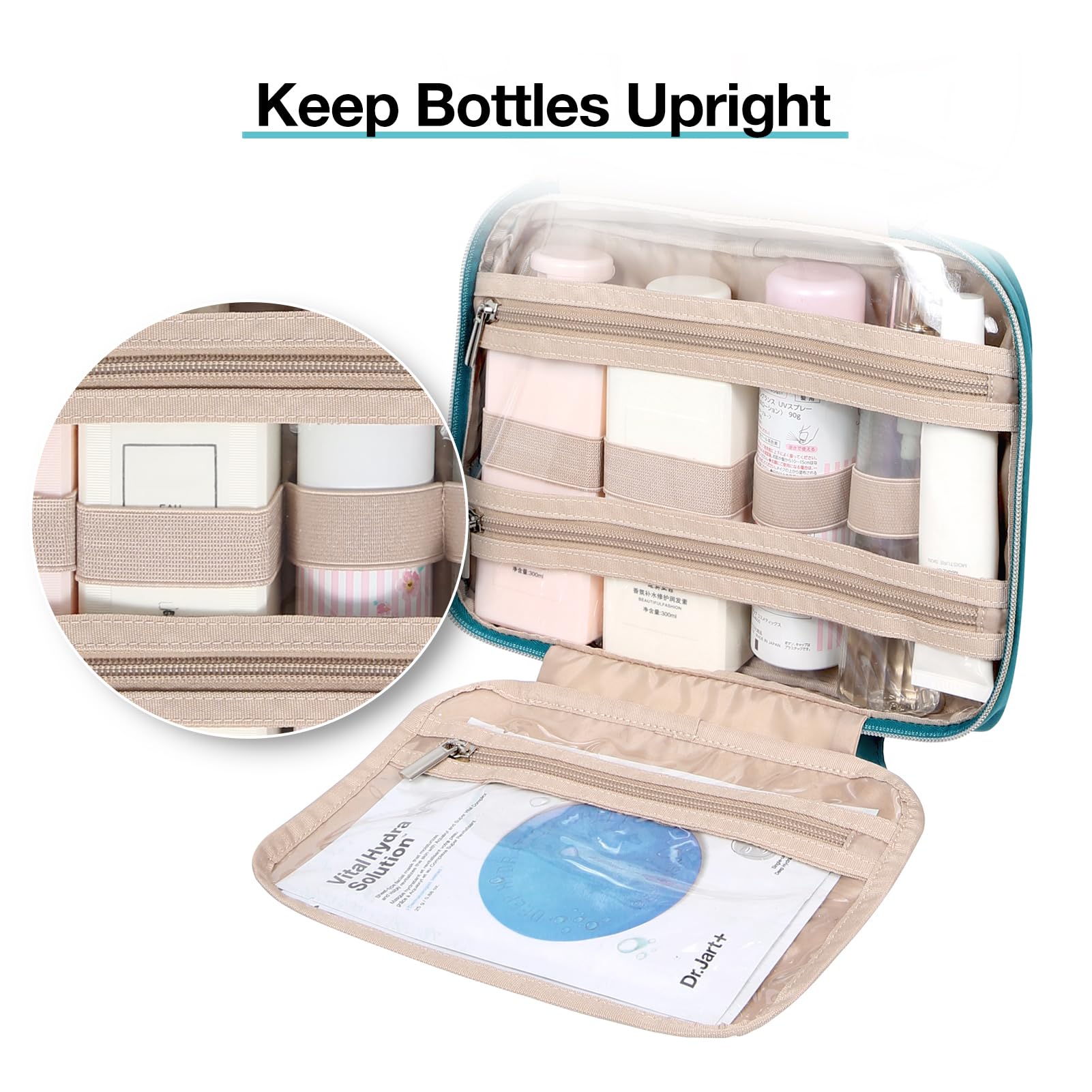 BAGSMART Hanging Travel Toiletry Bag with TSA Approved Transparent Cosmetic Pouch - Large Blue Makeup Organizer for Full-Sized Toiletries | Perfect for Air Travel, Camping & Gym Essentials
