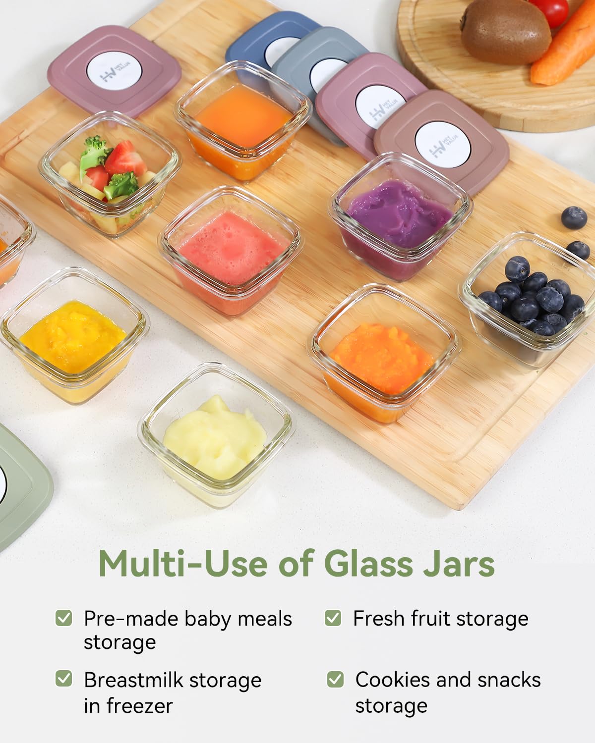 HEYVALUE 12-Pack 4 oz Glass Baby Food Storage Containers with Lids - BPA Free, Microwave/Dishwasher/Freezer Safe - Perfect for Homemade Baby Food, Meal Prep & Snack Storage